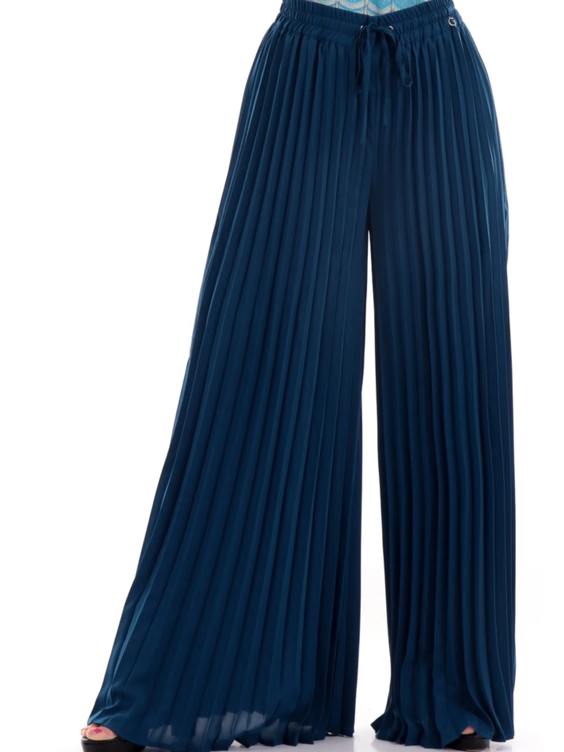 GUESS Pantaloni*Pantaloni Blu da Donna a Palazzo Plissettati Sveva Pants W3GB51WFEA2