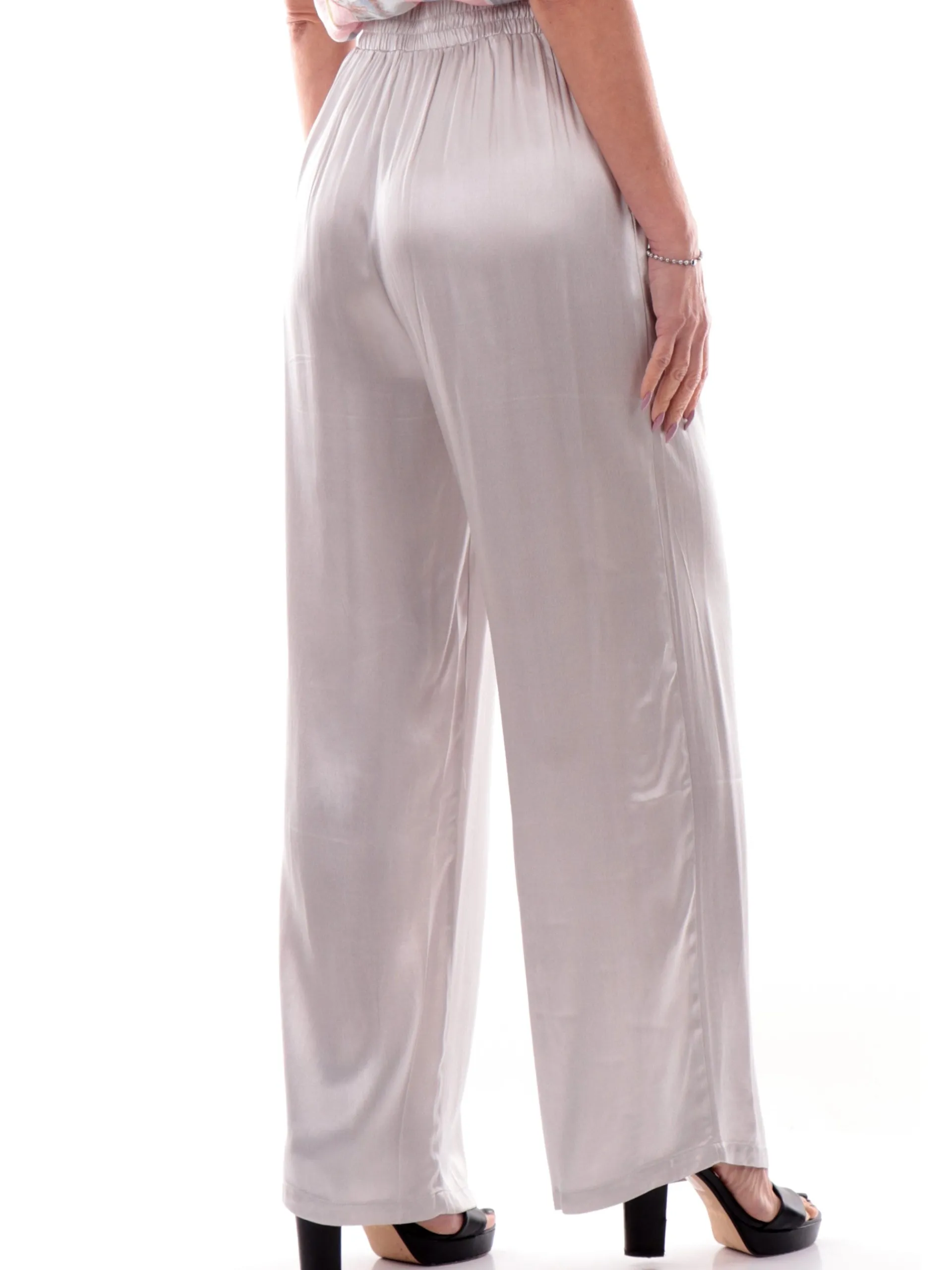 YES ZEE Pantaloni*Pantaloni in raso satin grigi ghiaccio da donna P367EN000819