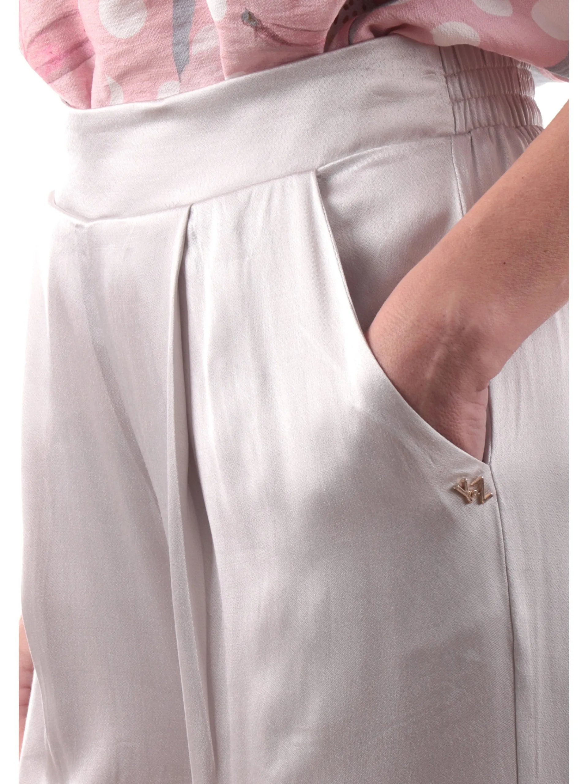 YES ZEE Pantaloni*Pantaloni in raso satin grigi ghiaccio da donna P367EN000819