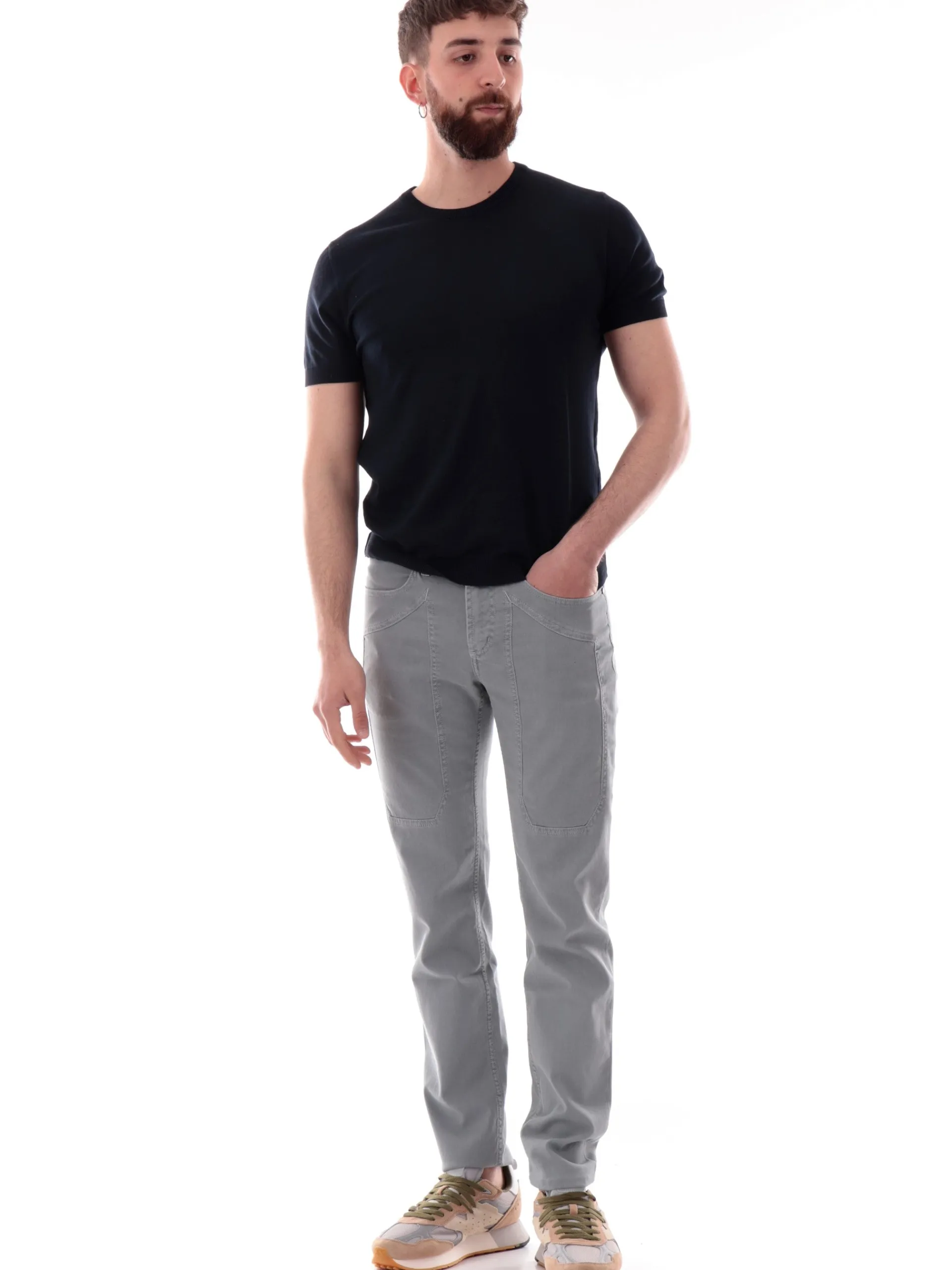 JECKERSON Pantaloni*Pantaloni jeans grigi da uomo nido d'ape John UPPA077NIDO001 6002