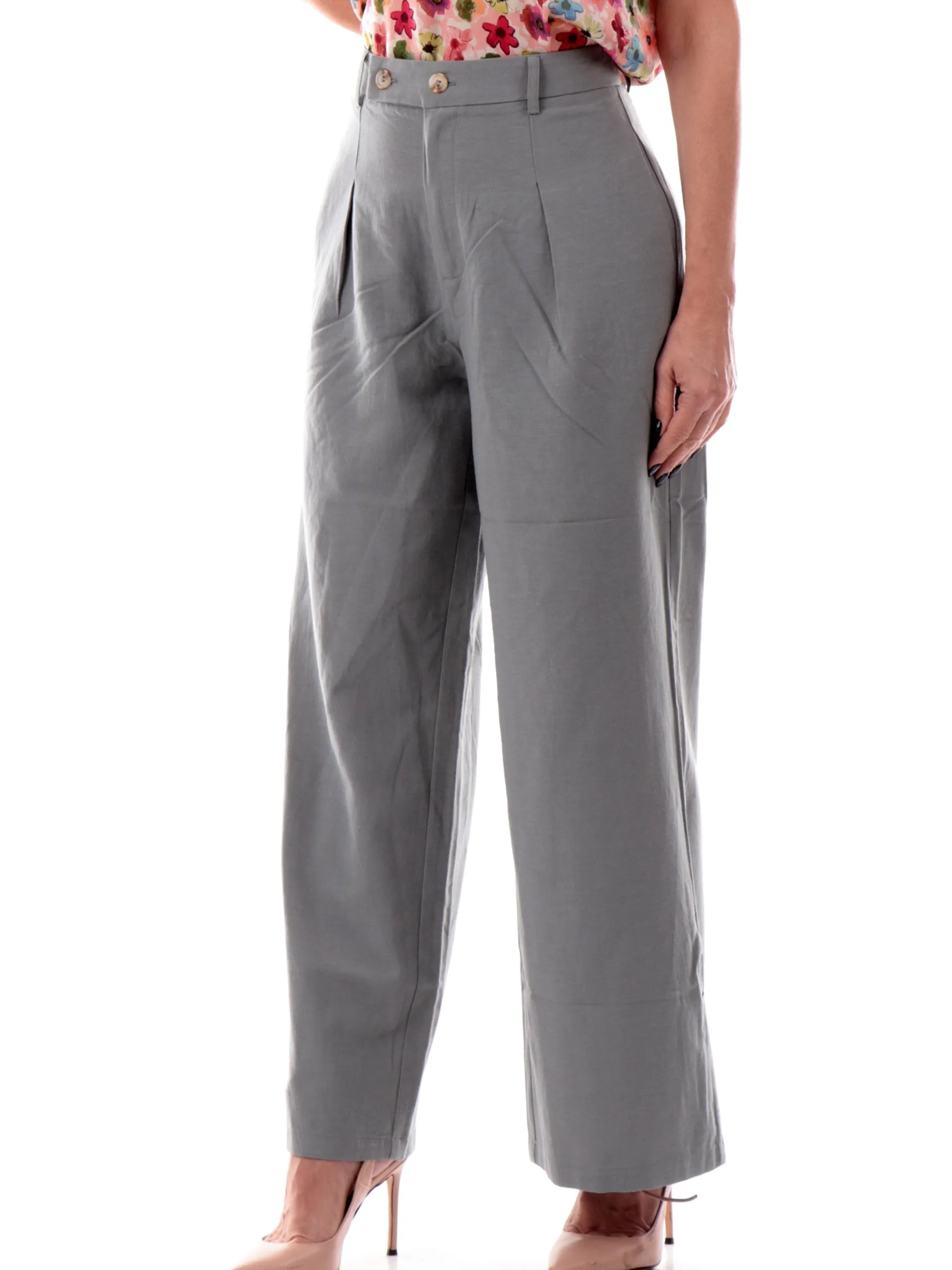 MOLLYBRACKEN Pantaloni*Pantaloni lino Molly Bracken verdi da donna palazzo Woven P1769DP