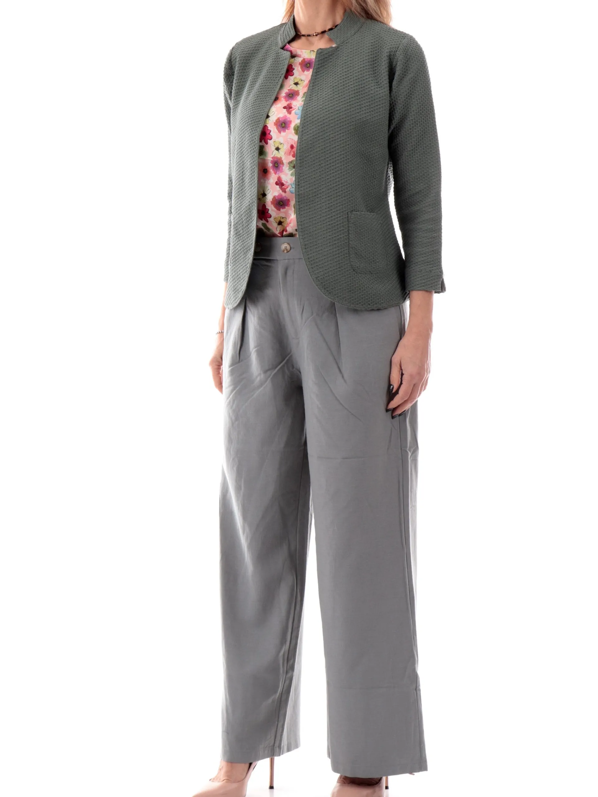 MOLLYBRACKEN Pantaloni*Pantaloni lino Molly Bracken verdi da donna palazzo Woven P1769DP