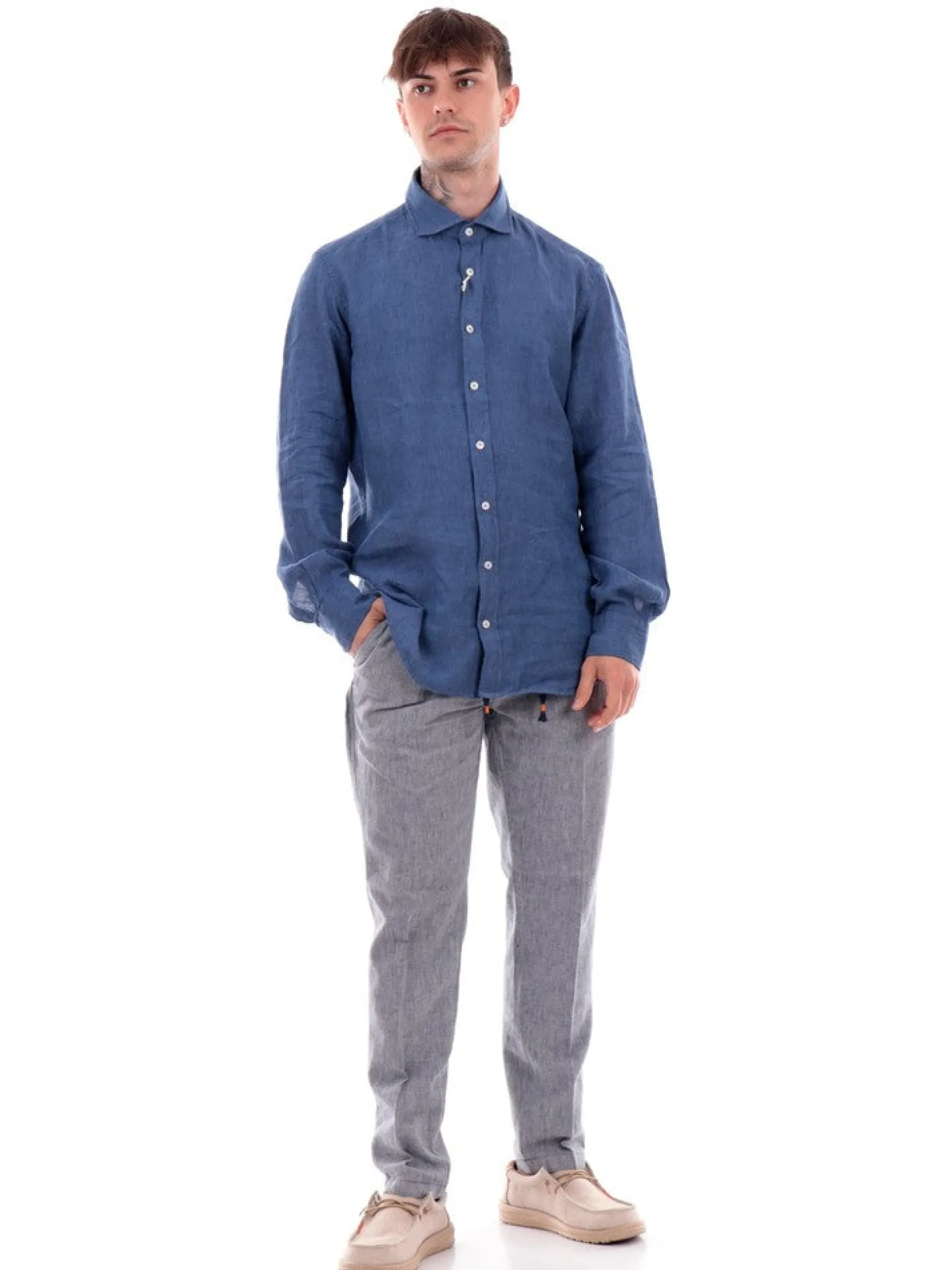 YES ZEE Pantaloni*Pantaloni lino grigi da uomo con coulisse P683PP000
