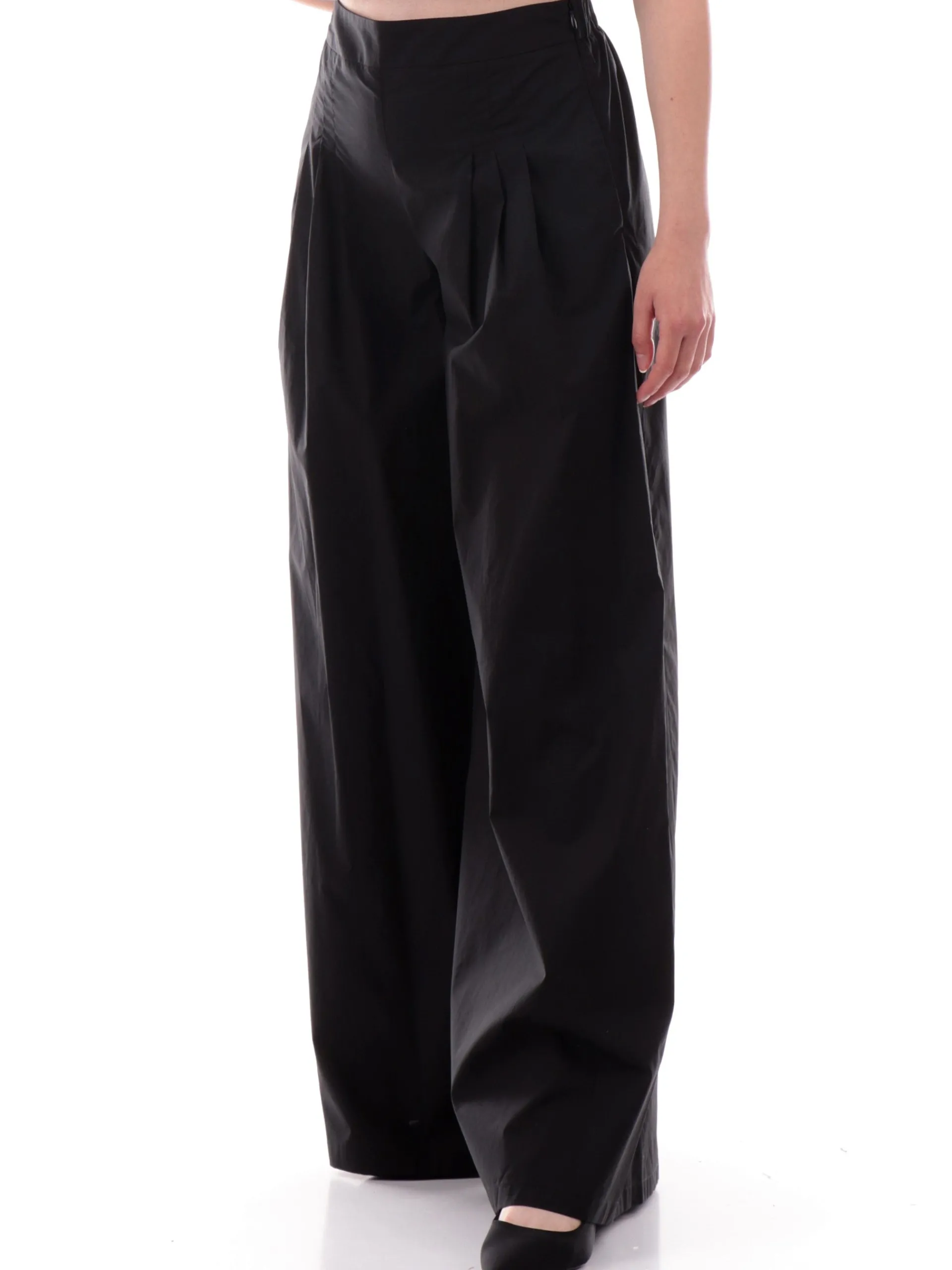 MANILA GRACE Pantaloni*Pantaloni neri a vita alta a palazzo Svasati P133CUMA001