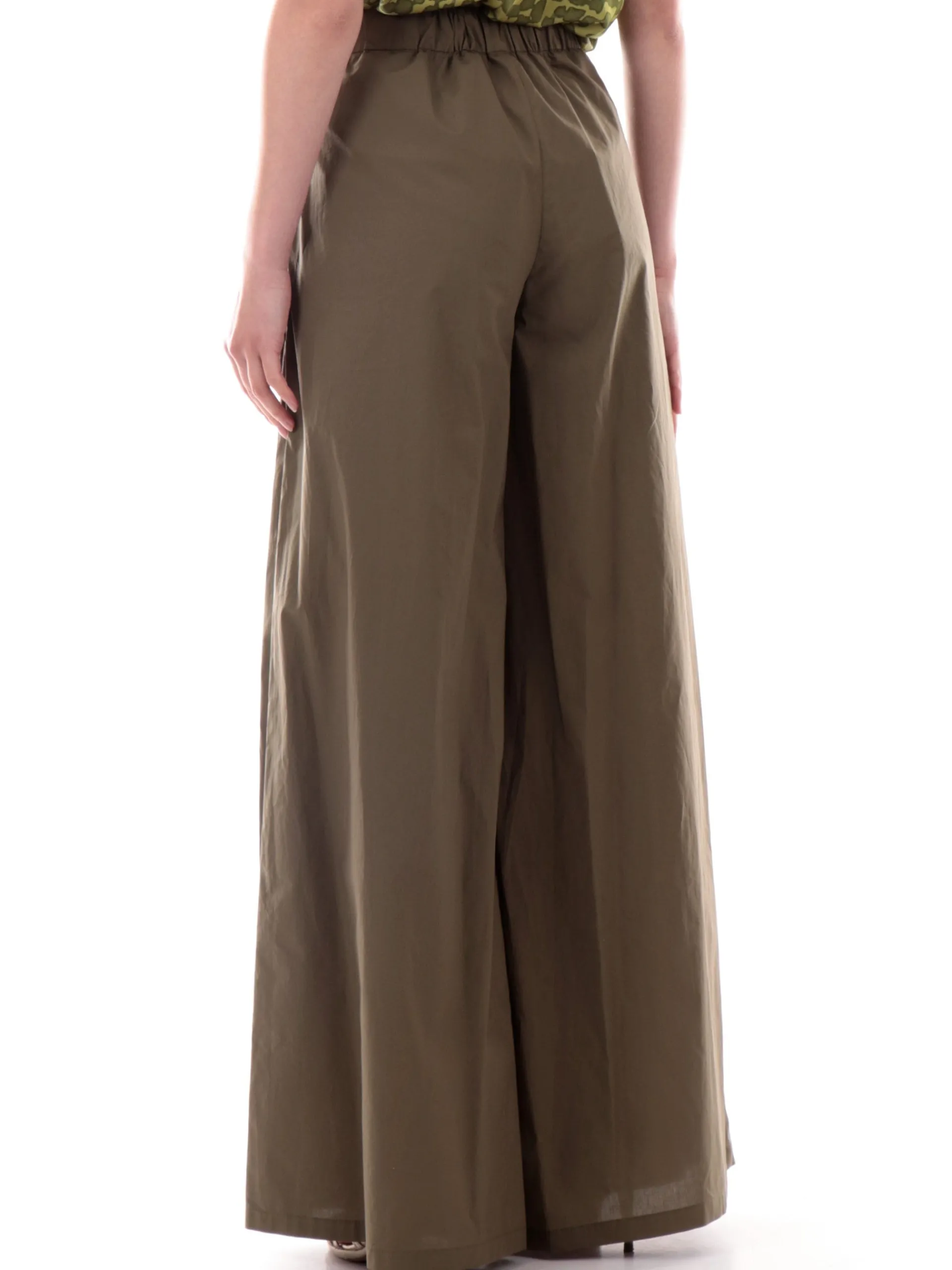 MANILA GRACE Pantaloni*Pantaloni verdi a vita alta a palazzo Svasati P133CUMA