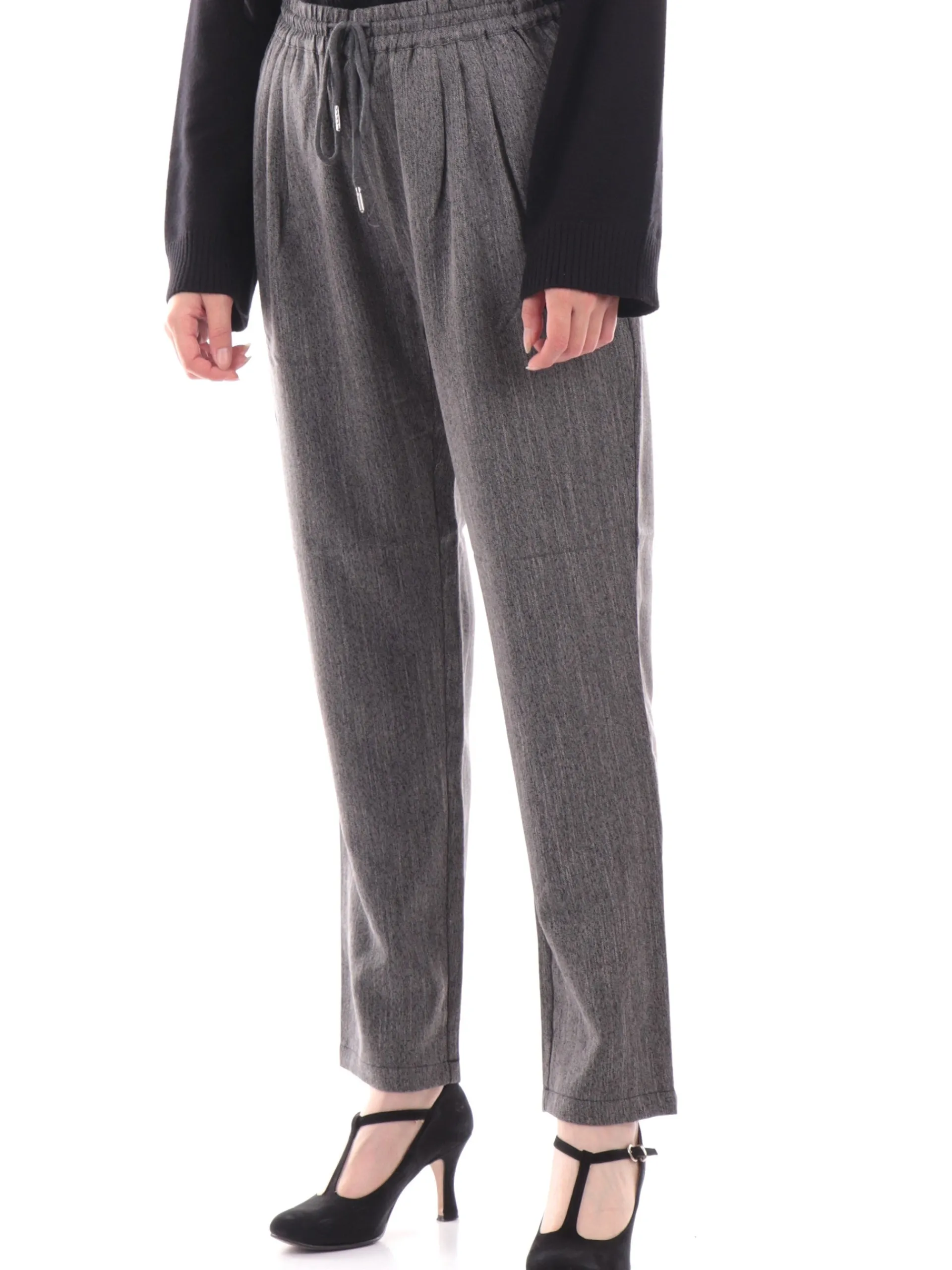 MOLLYBRACKEN Pantaloni*Pantaloni Molly Bracken gessati grigi da donna banda elastica T1397BCN