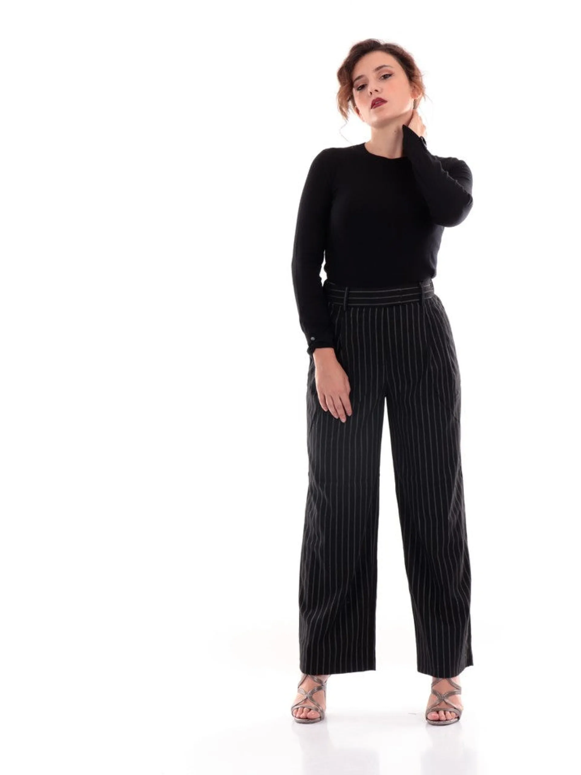 ONLY Pantaloni*Pantaloni neri da donna Pinstripe 15293947