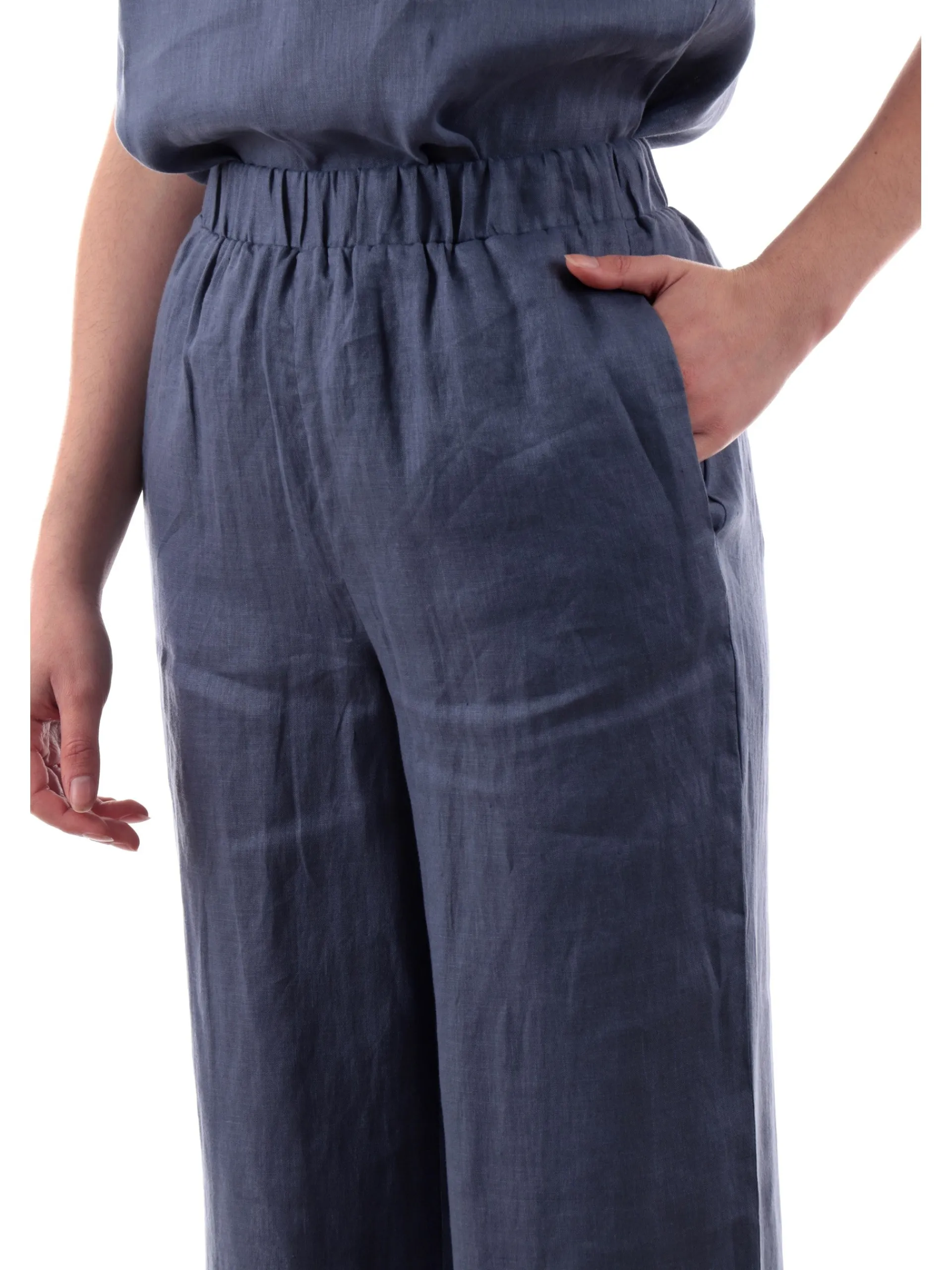 ANIS Pantaloni*Pantaloni palazzo lino blu da donna vestibilità morbida 251C1370