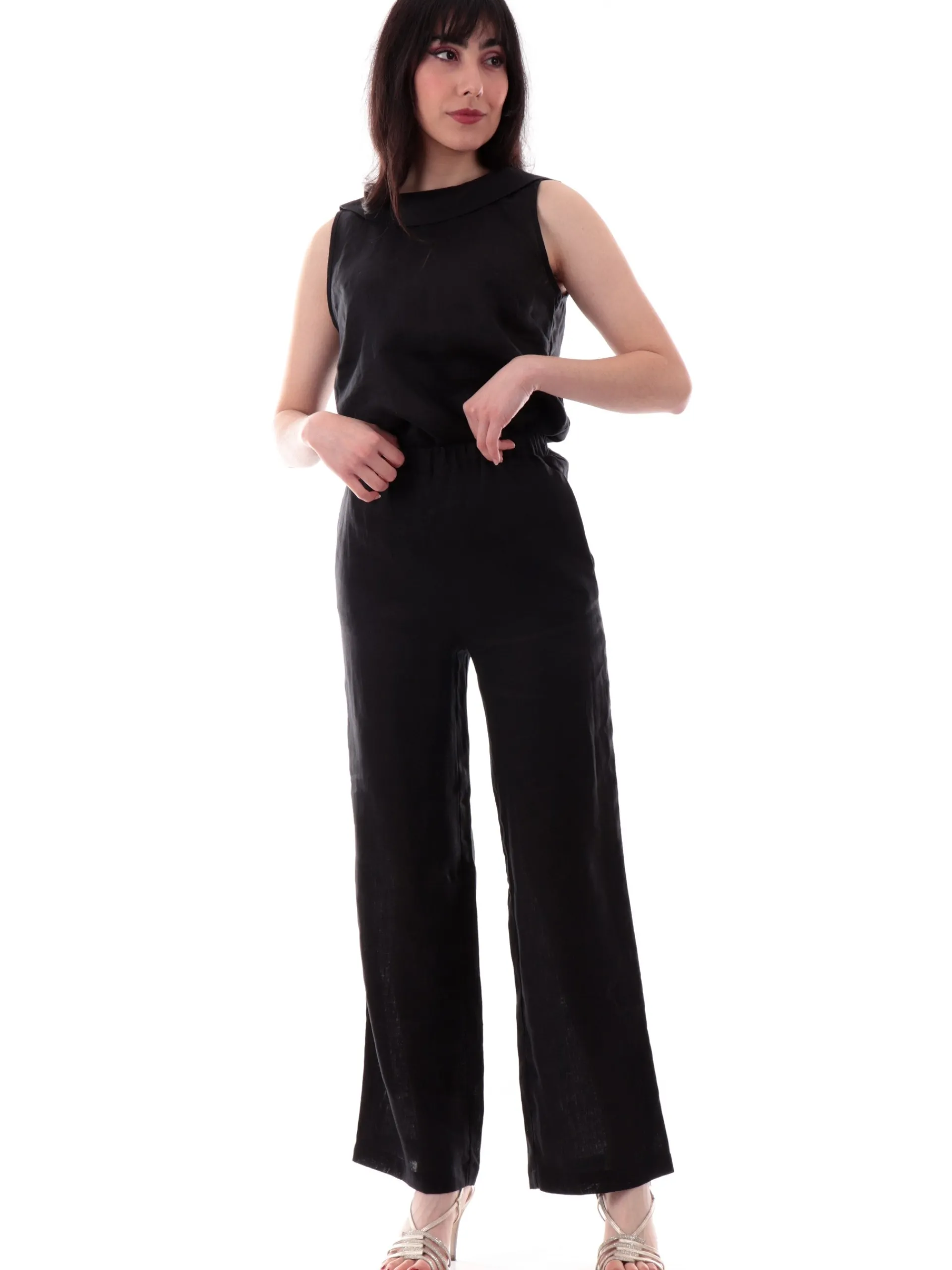 ANIS Pantaloni*Pantaloni palazzo lino neri da donna vestibilità morbida 251C1370