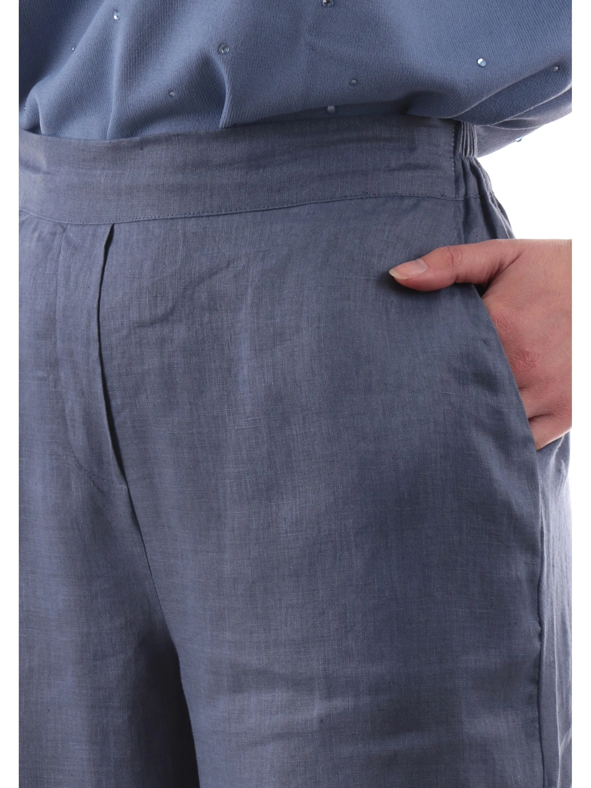 ANIS Pantaloni*Pantaloni palazzo lino blu da donna fino alla caviglia 251C1372
