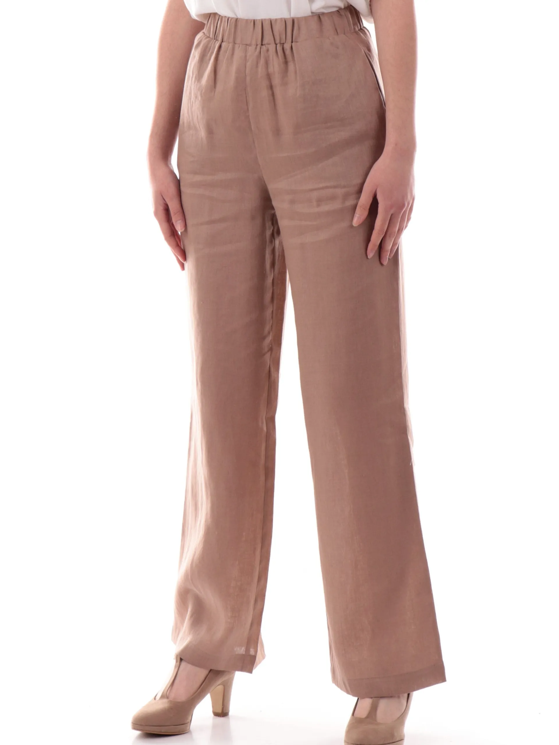 ANIS Pantaloni*Pantaloni palazzo lino marroni da donna vestibilità morbida 251C1370