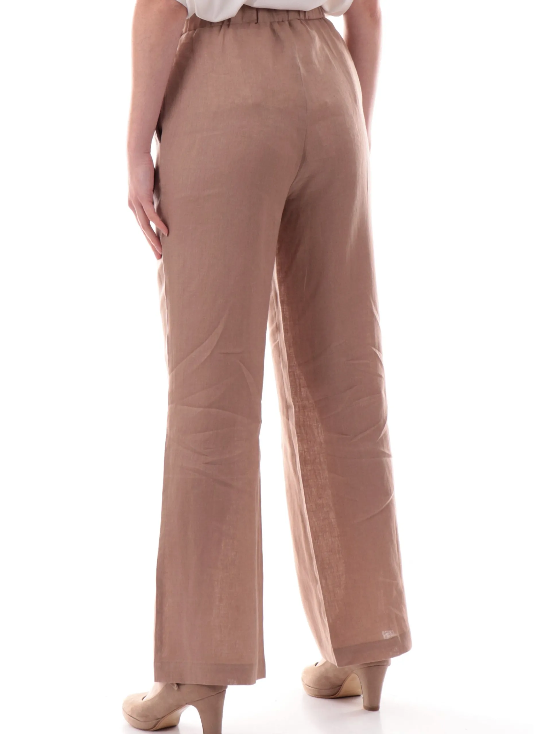 ANIS Pantaloni*Pantaloni palazzo lino marroni da donna vestibilità morbida 251C1370