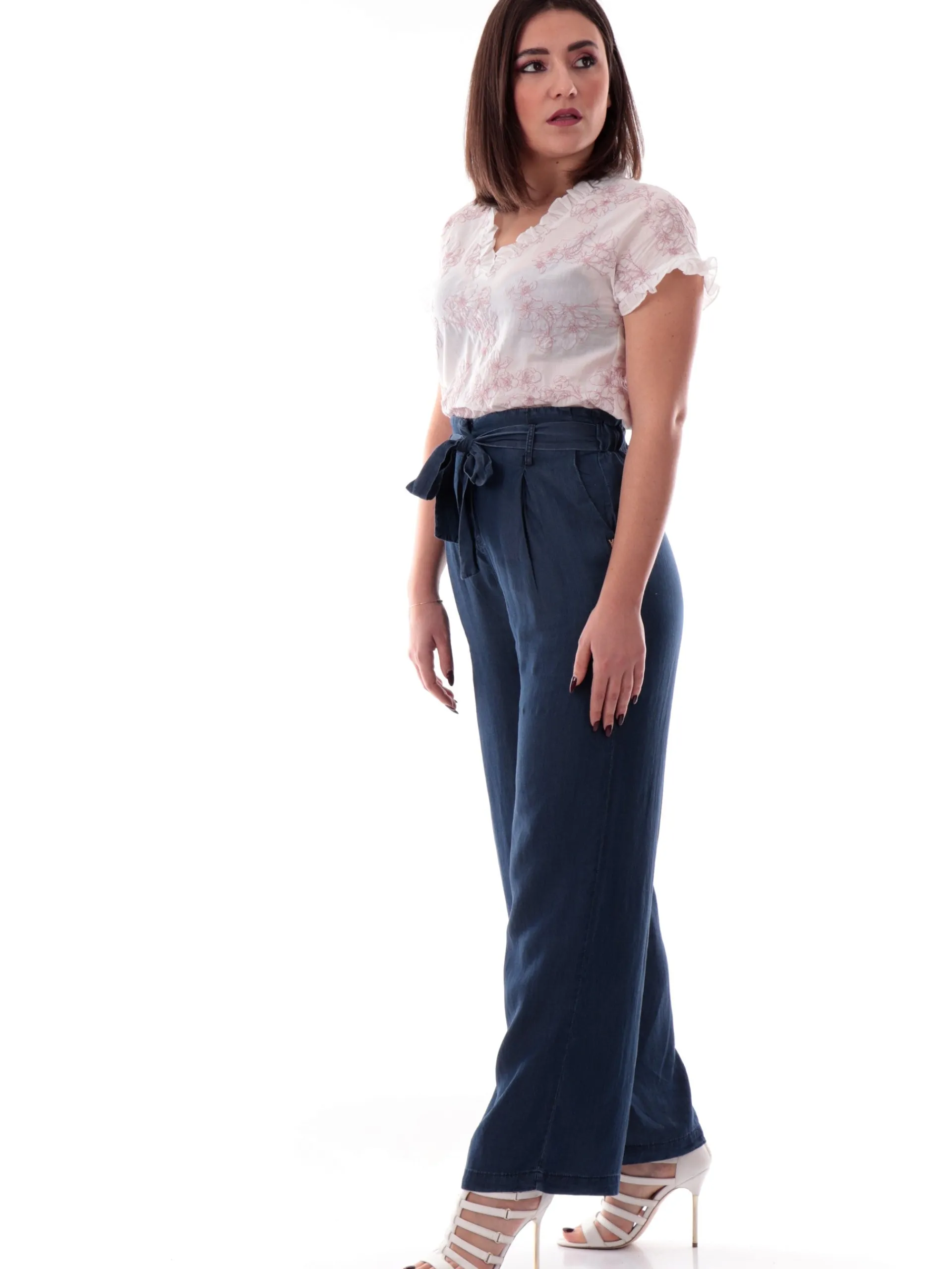 YES ZEE Pantaloni*Pantaloni palazzo con cintura jeans da donna vestibilità morbida P387E600
