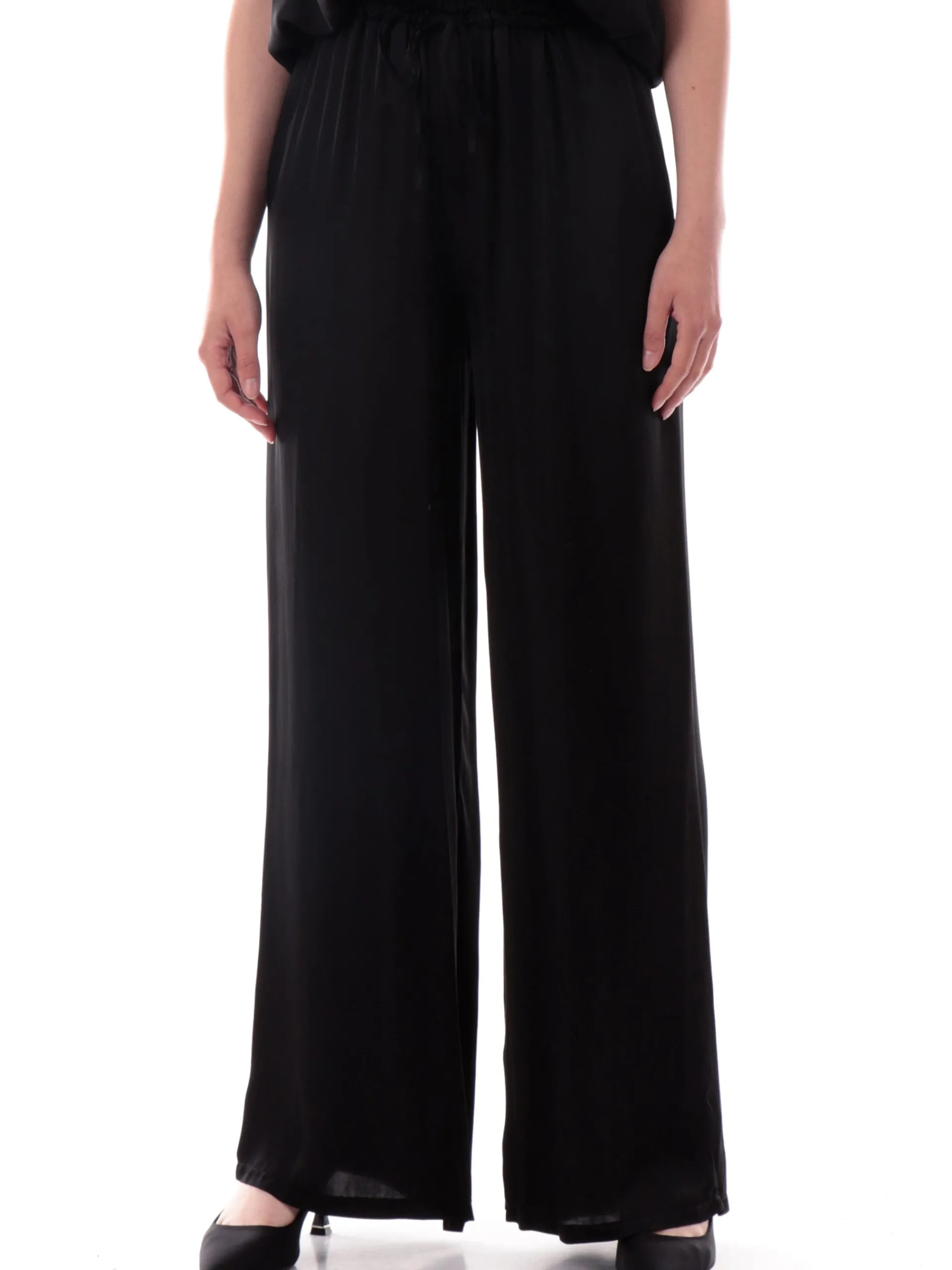 MANILA GRACE Pantaloni*Pantaloni palazzo neri da donna doppia banda elastica P052VUMA