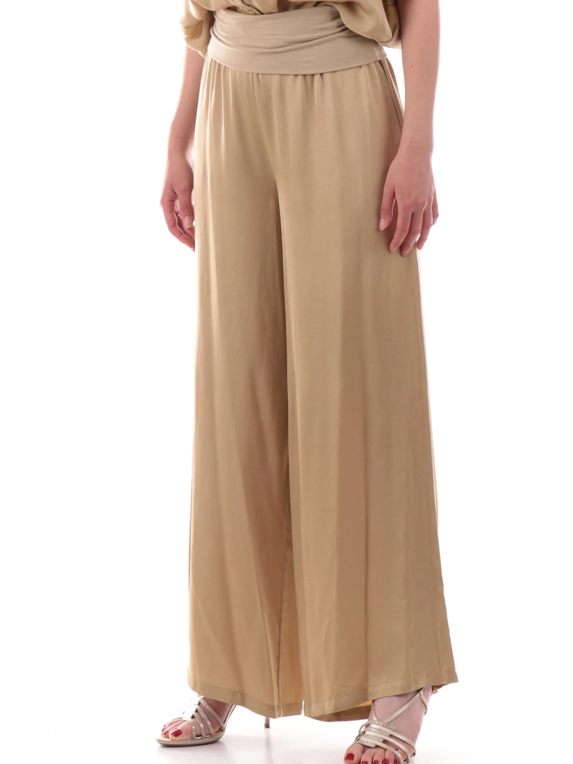 MANILA GRACE Pantaloni*Pantaloni palazzo beige baschina da donna vita alta P050VUMA