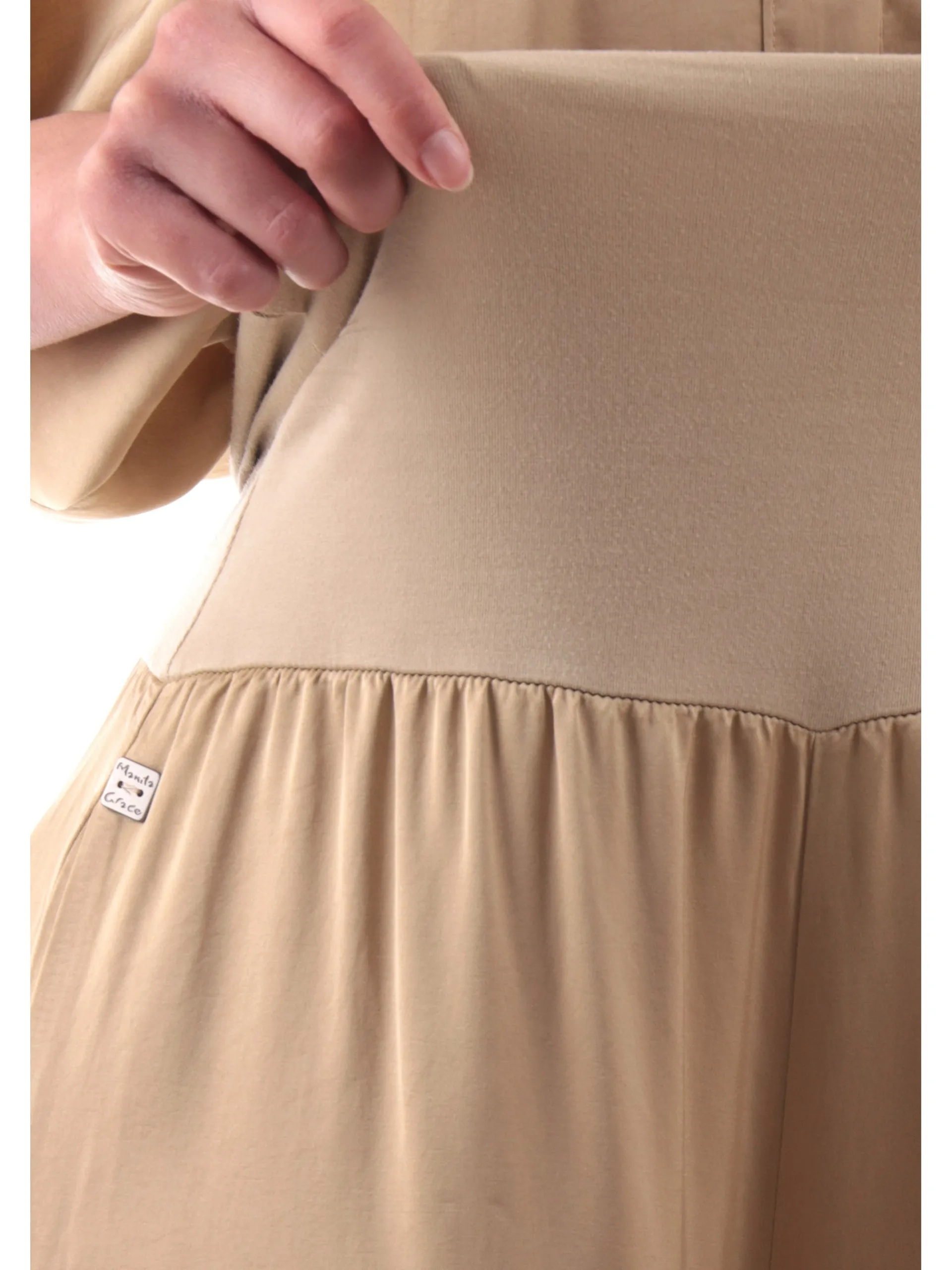 MANILA GRACE Pantaloni*Pantaloni palazzo beige baschina da donna vita alta P050VUMA