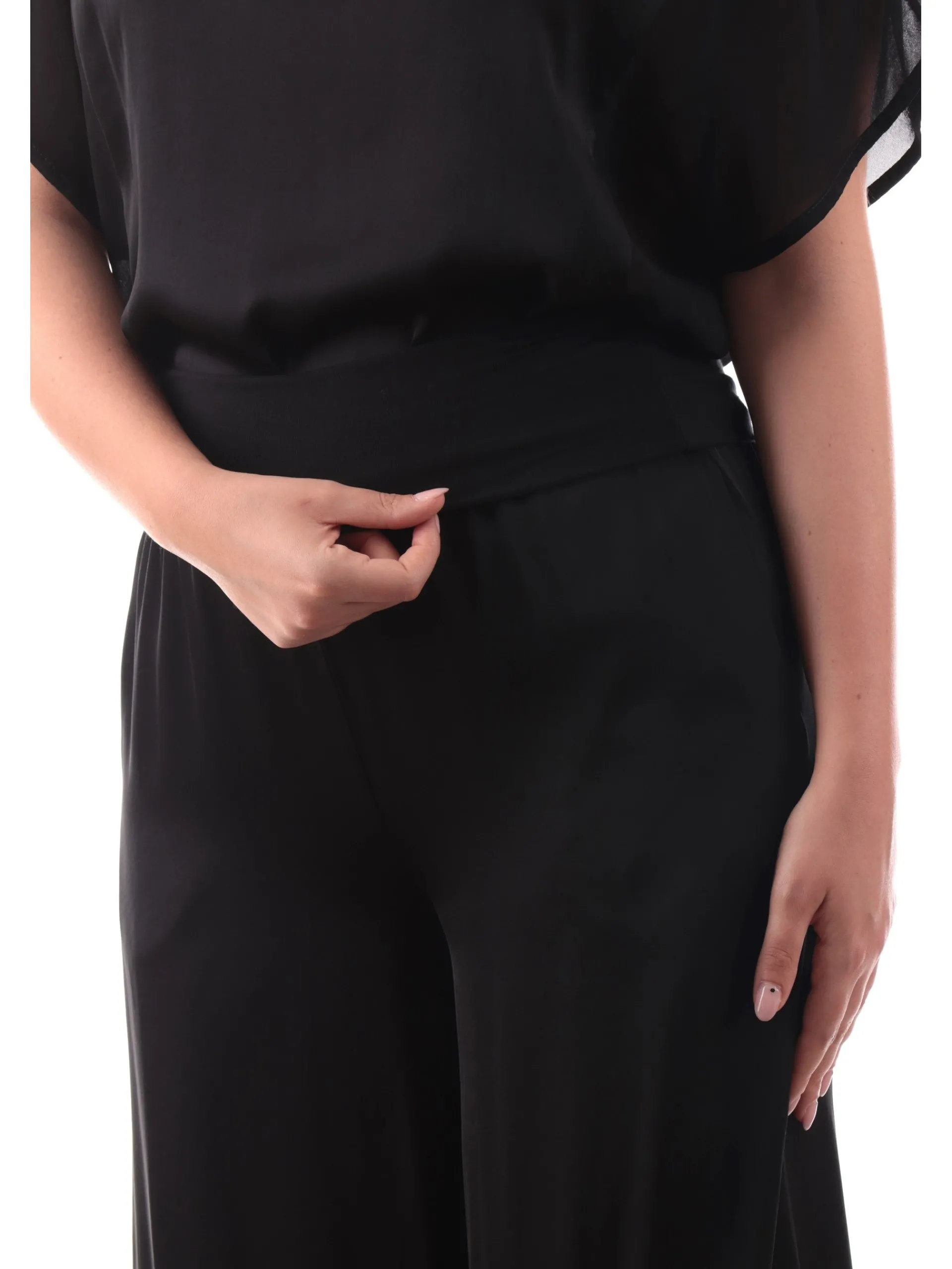 MANILA GRACE Pantaloni*Pantaloni palazzo neri baschina da donna vita alta P050VUMA