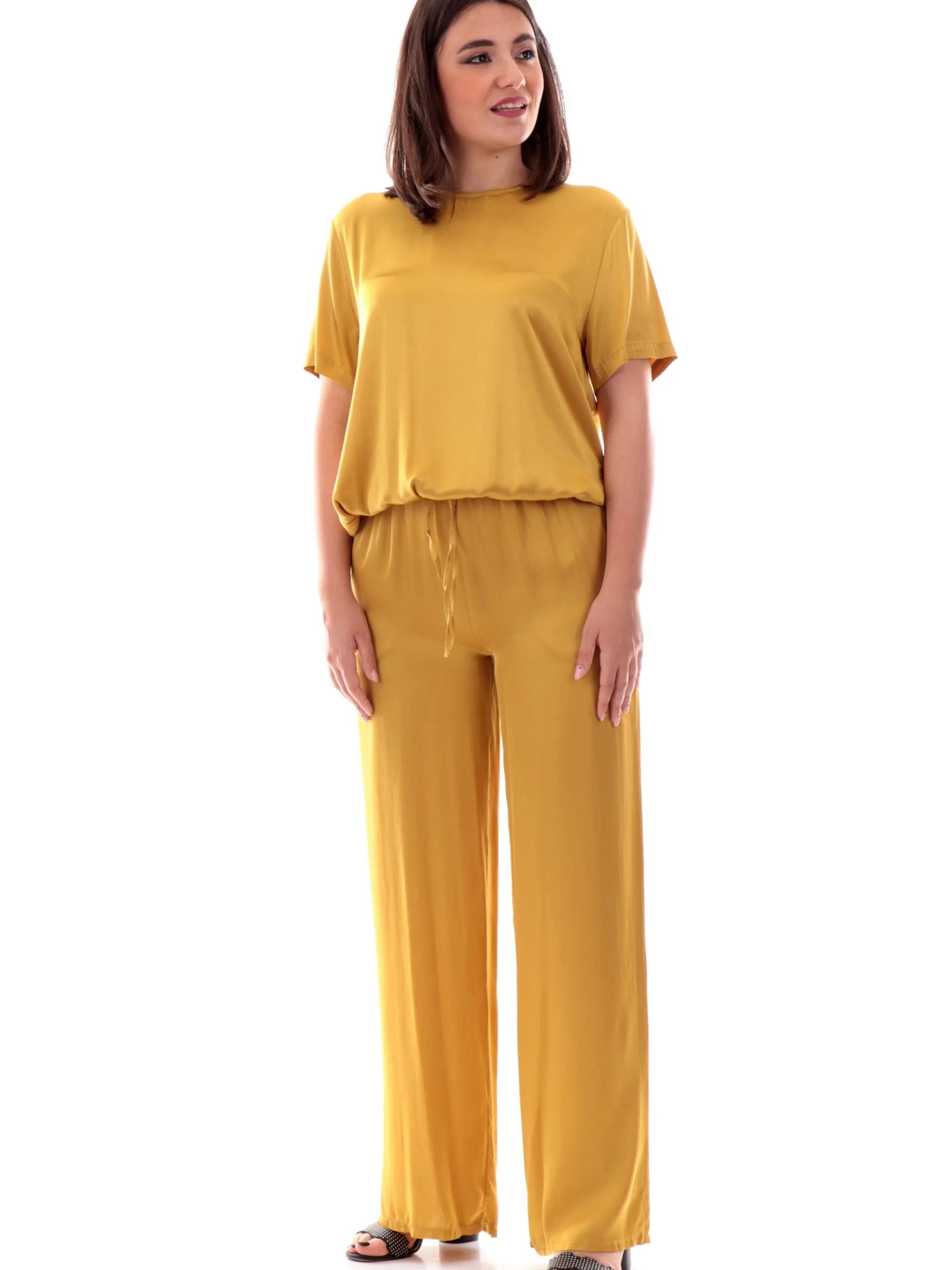 MANILA GRACE Pantaloni*Pantaloni palazzo gialli da donna doppia banda elastica P052VUMA