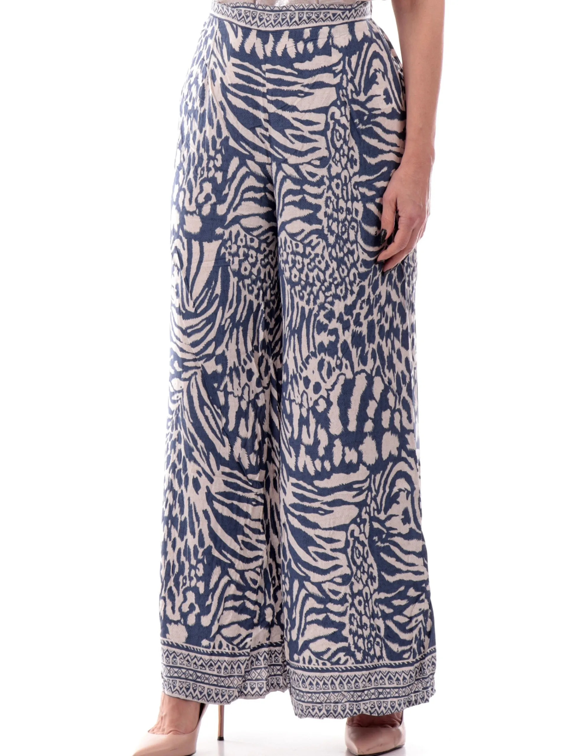 MOLLYBRACKEN Pantaloni*Pantaloni palazzo Molly Bracken blu da donna fantasia foulard N183DP