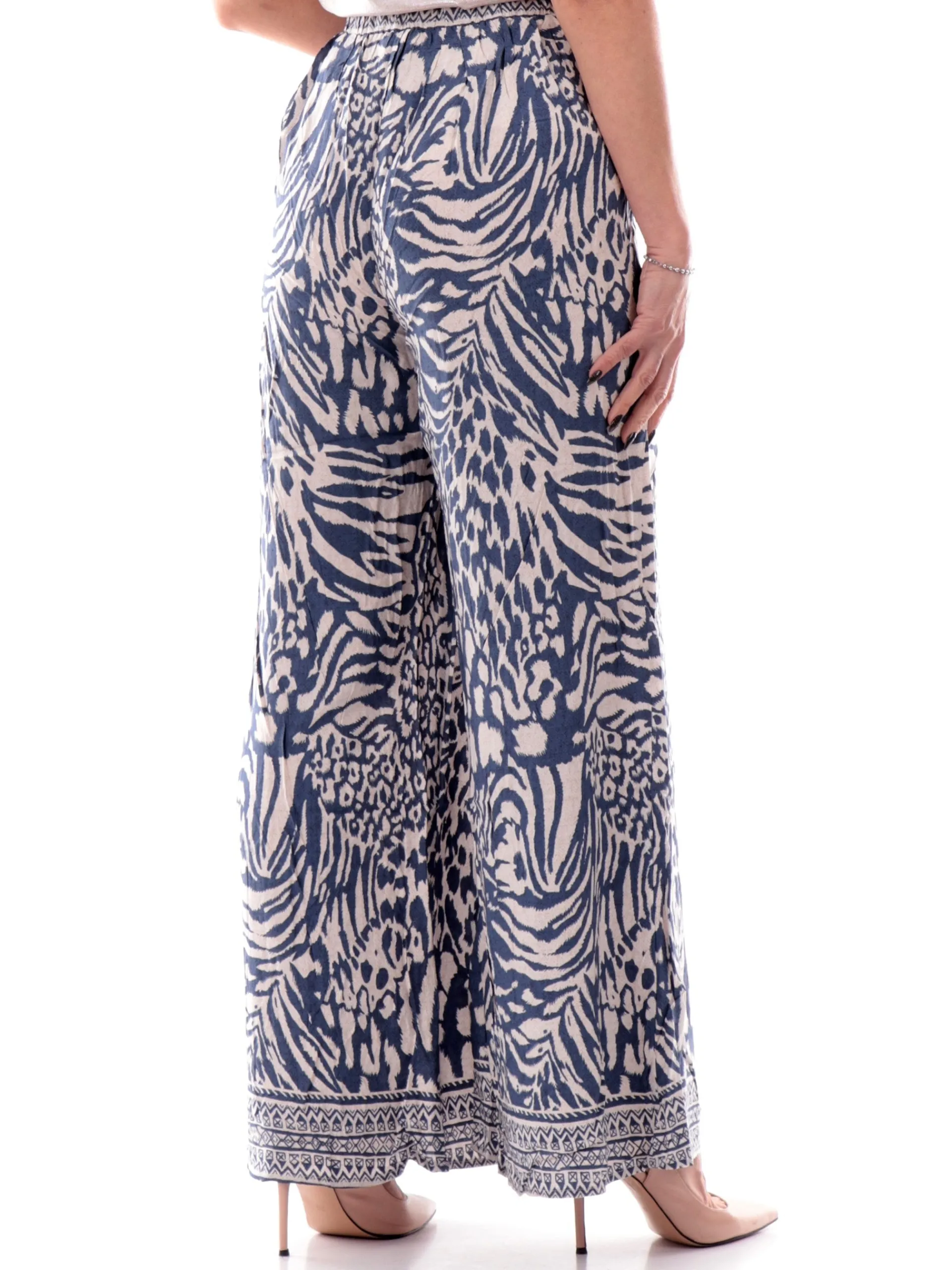 MOLLYBRACKEN Pantaloni*Pantaloni palazzo Molly Bracken blu da donna fantasia foulard N183DP
