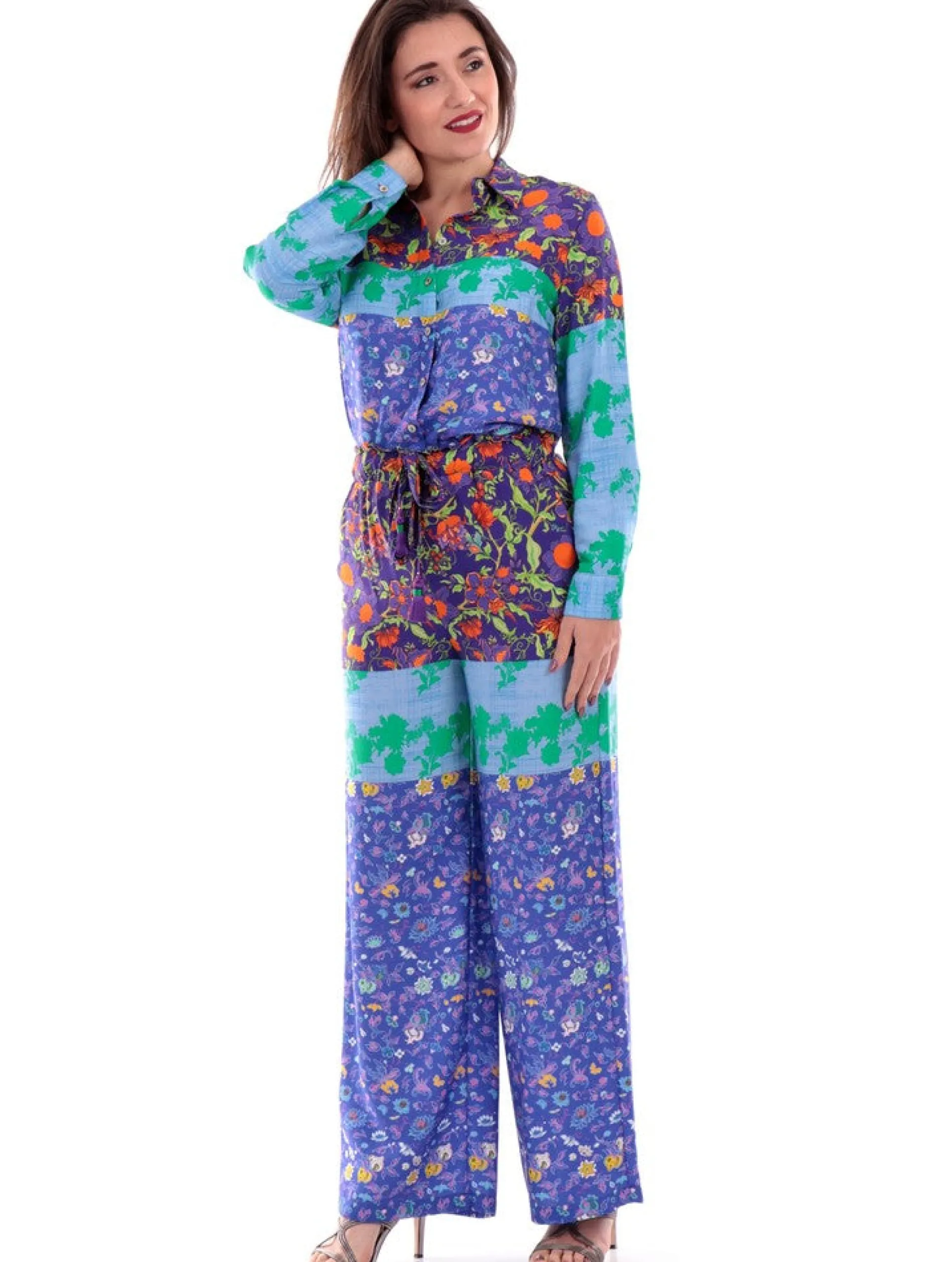 WUSIDE Pantaloni*Pantaloni palazzo Wu'Side viola da donna multifantasia 23701