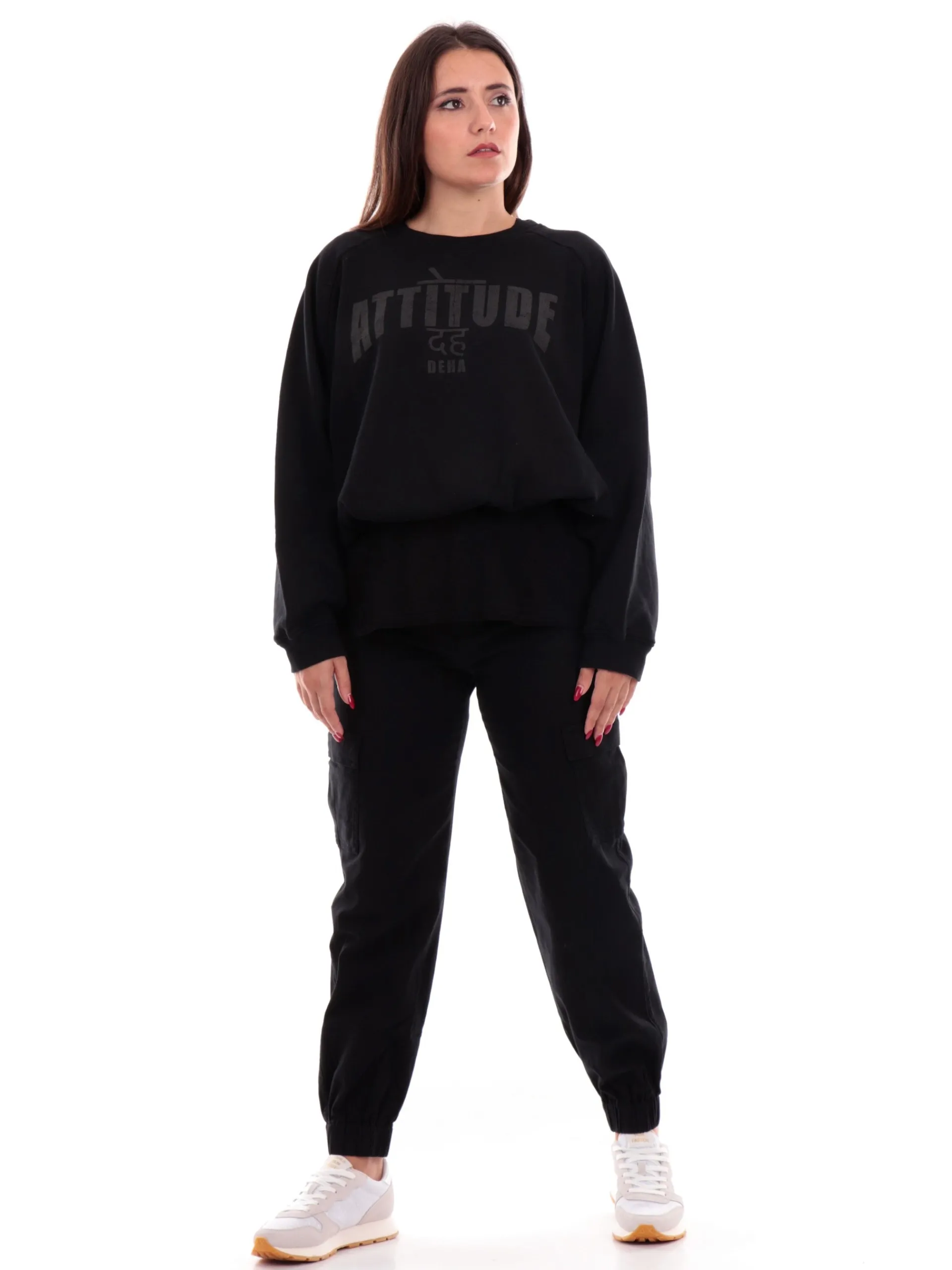 DEHA Pantaloni*Pantaloni Tuta Cargo neri da Donna con tasconi A00615