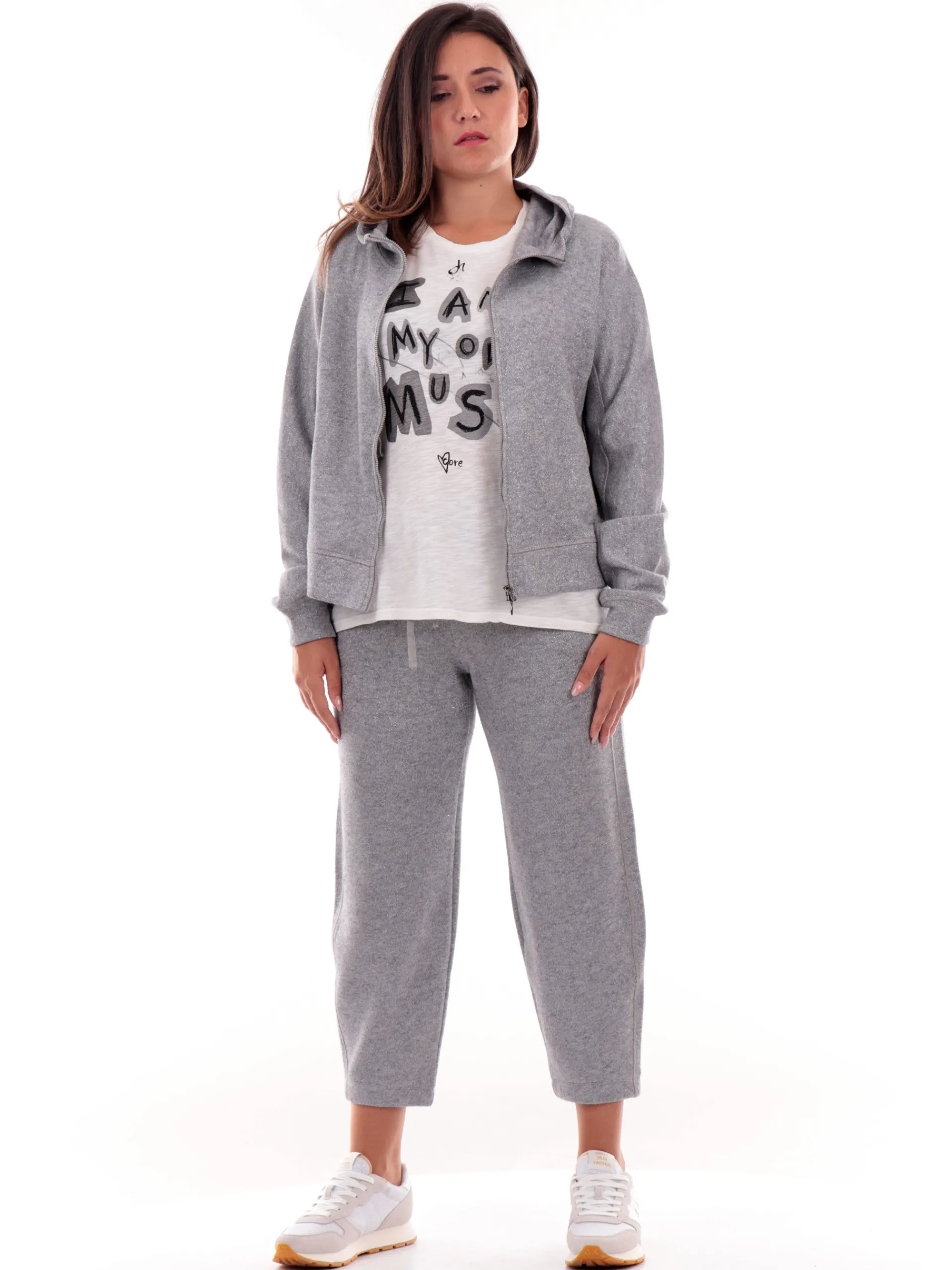 DEHA Pantaloni*Pantaloni tuta argento da donna in lurex Carrot D12058