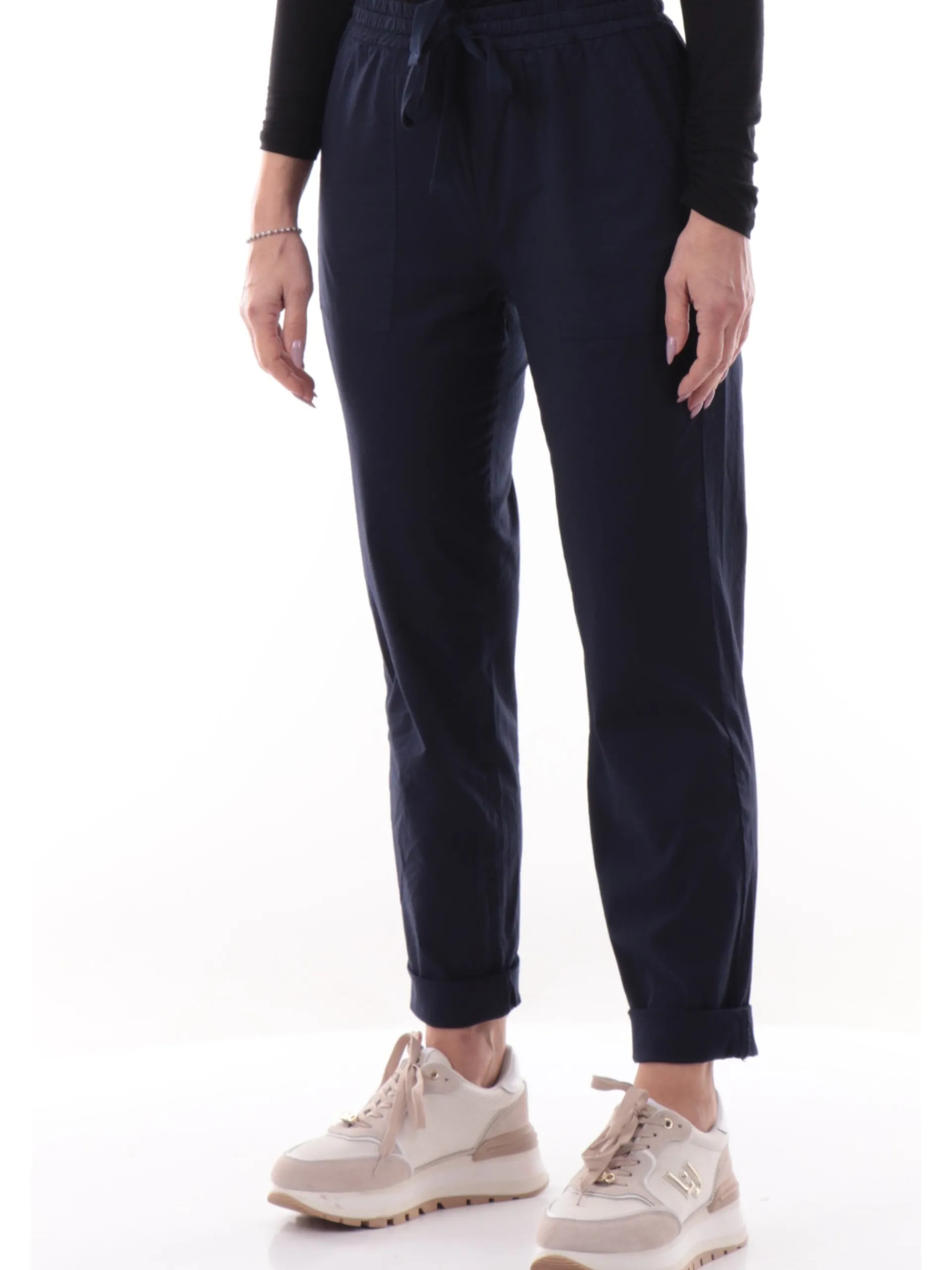 DEHA Pantaloni*Pantaloni tuta blu con risvolto da donna in popeline A00645