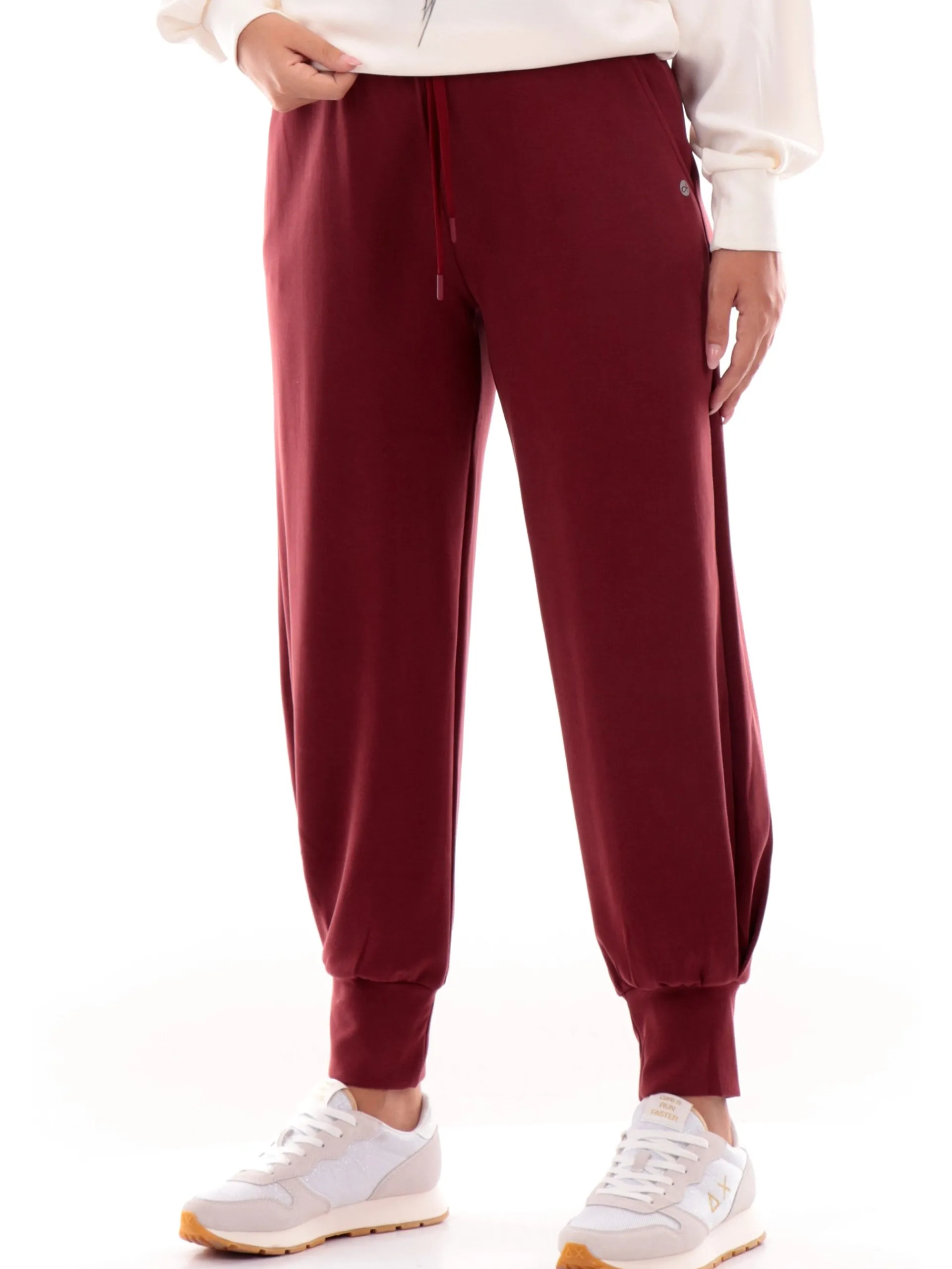 DEHA Pantaloni*Pantaloni Tuta bordeaux da donna con polsini e tasche D12008