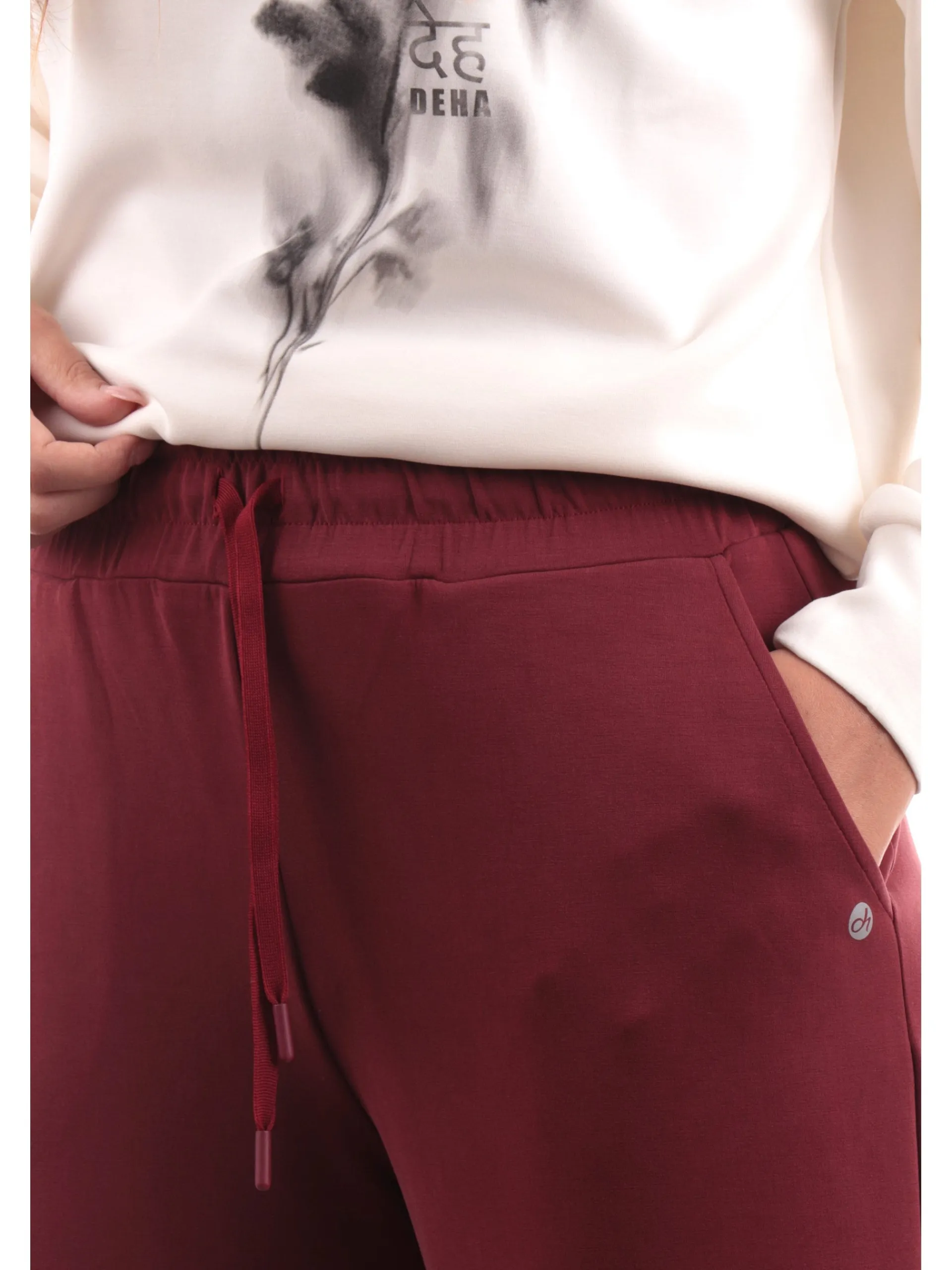 DEHA Pantaloni*Pantaloni Tuta bordeaux da donna con polsini e tasche D12008