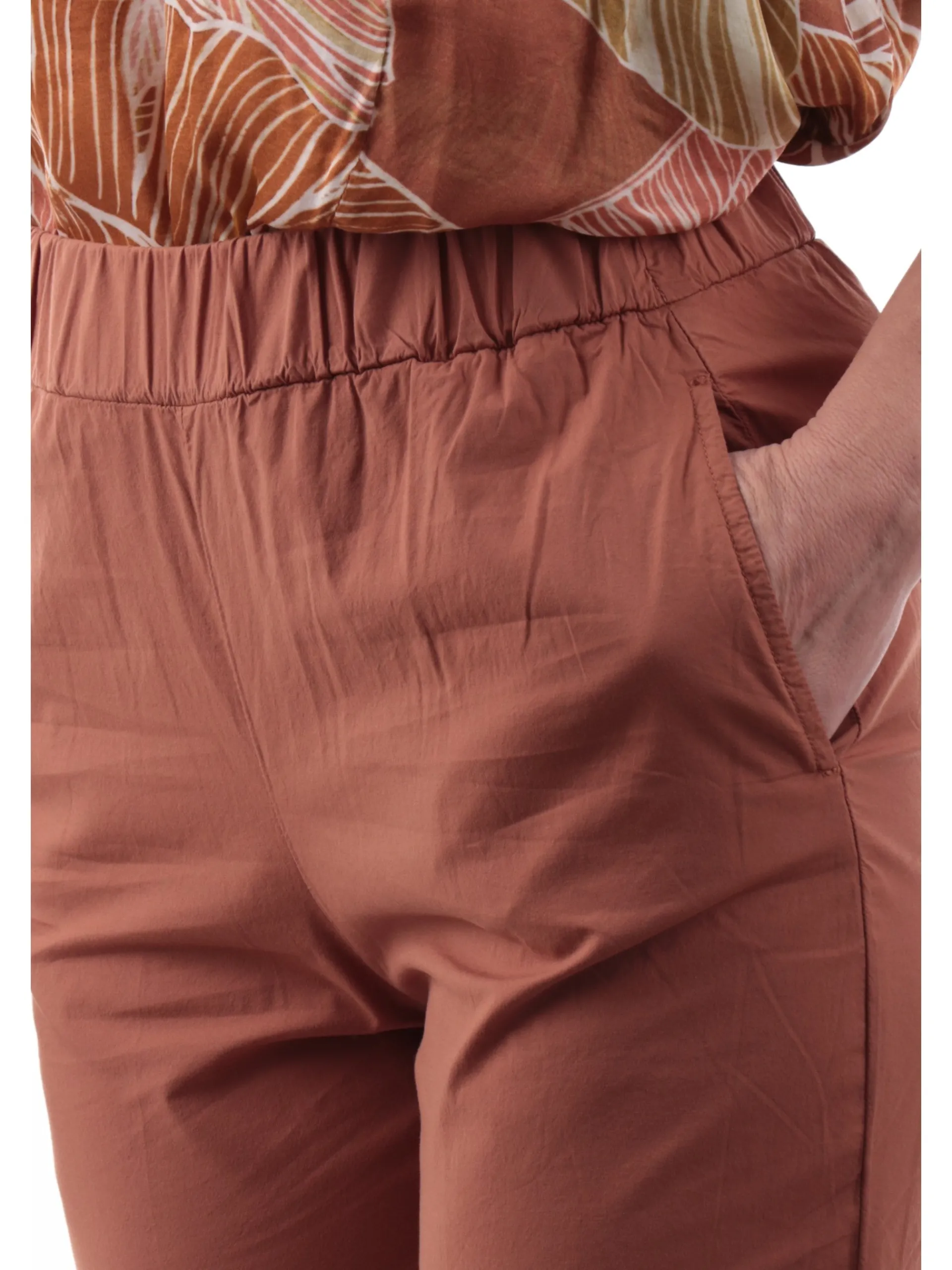 DEHA Pantaloni*Pantaloni tuta marroni da donna con risvolto Popeline D22488