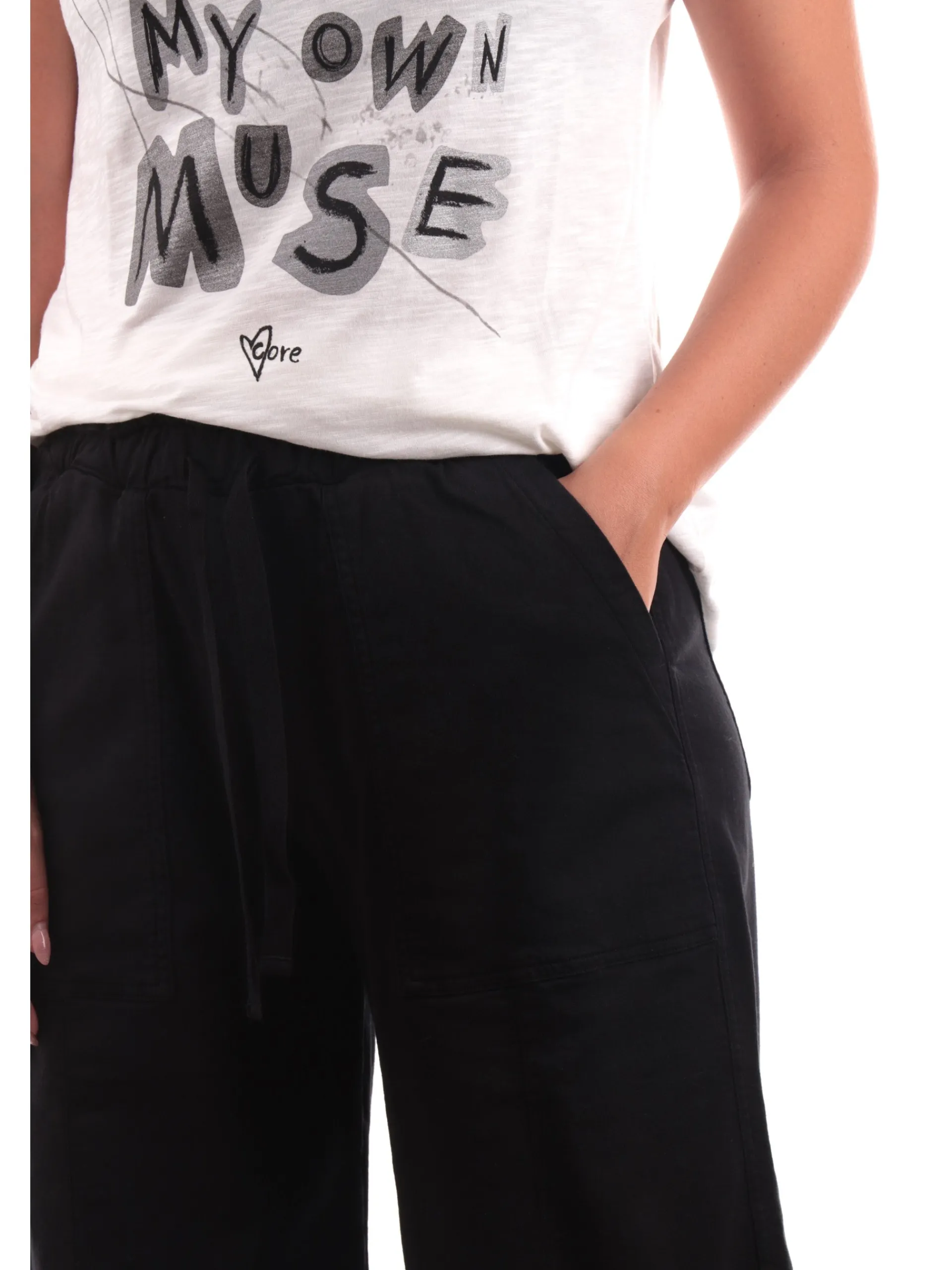 DEHA Pantaloni*Pantaloni tuta neri da donna con tasconi Gabardina D12465