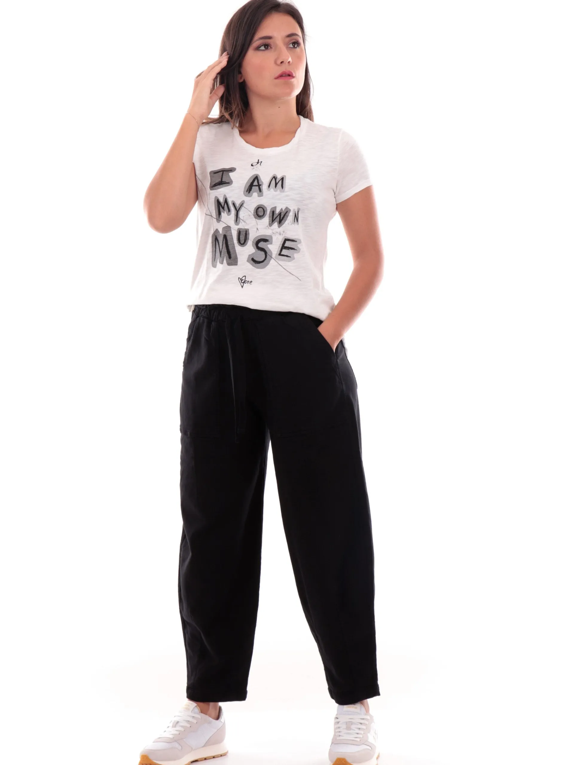 DEHA Pantaloni*Pantaloni tuta neri da donna con tasconi Gabardina D12465