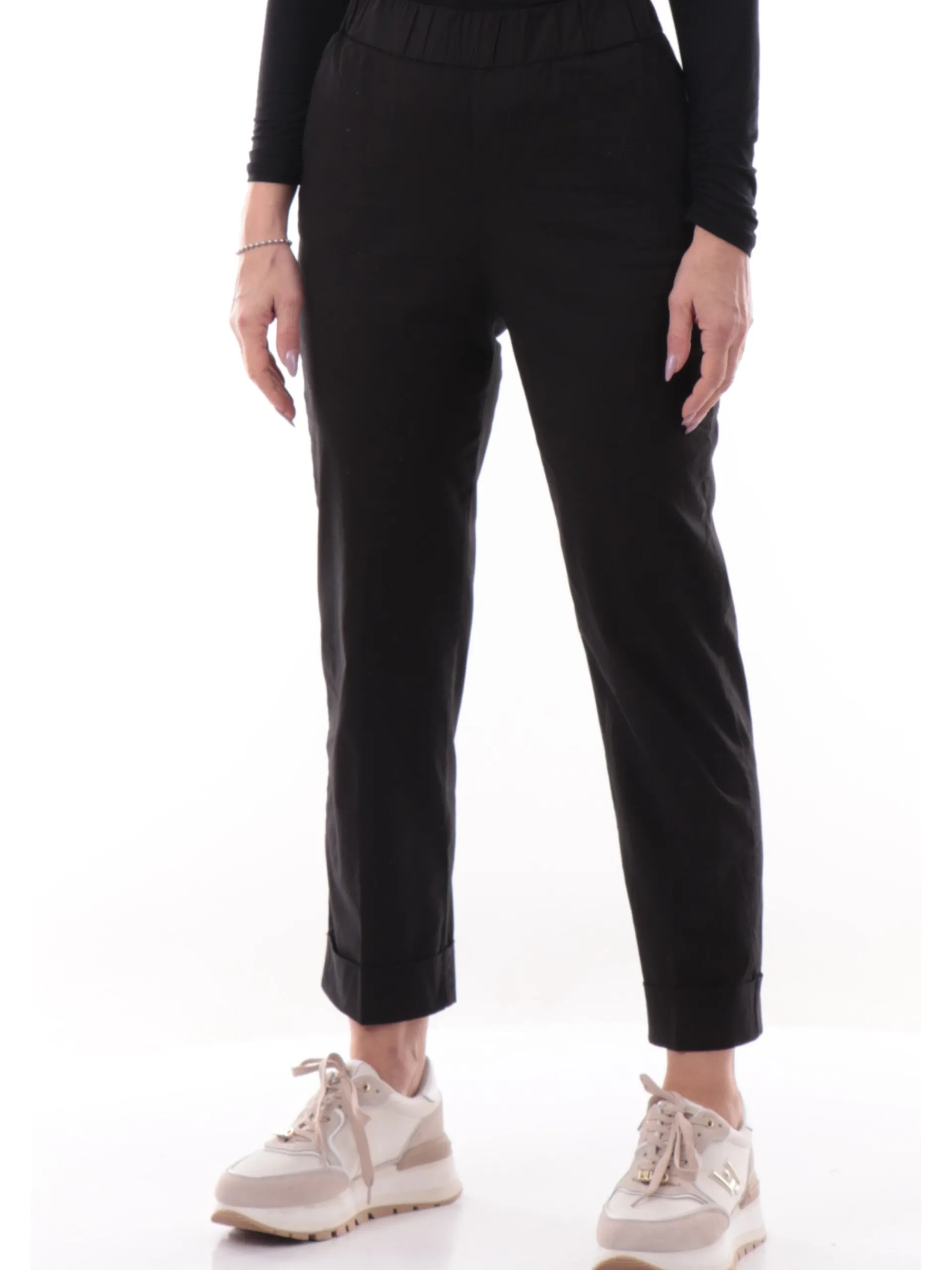 DEHA Pantaloni*Pantaloni tuta neri da donna con risvolto Popeline D22488