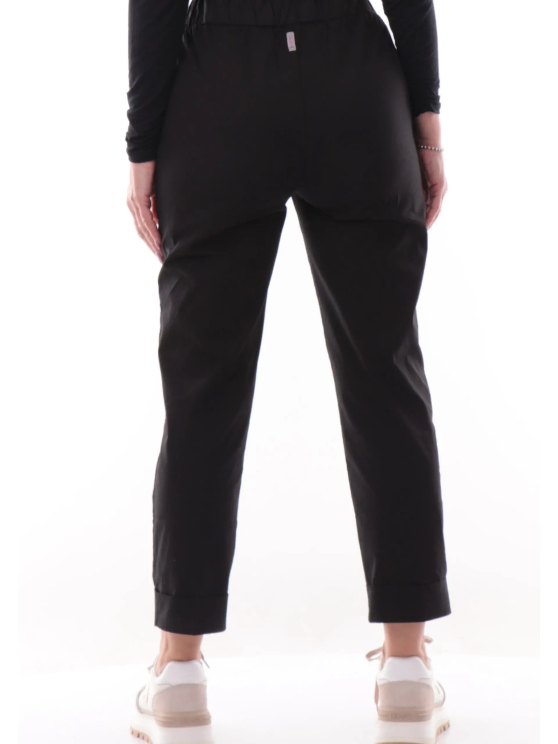 DEHA Pantaloni*Pantaloni tuta neri da donna con risvolto Popeline D22488