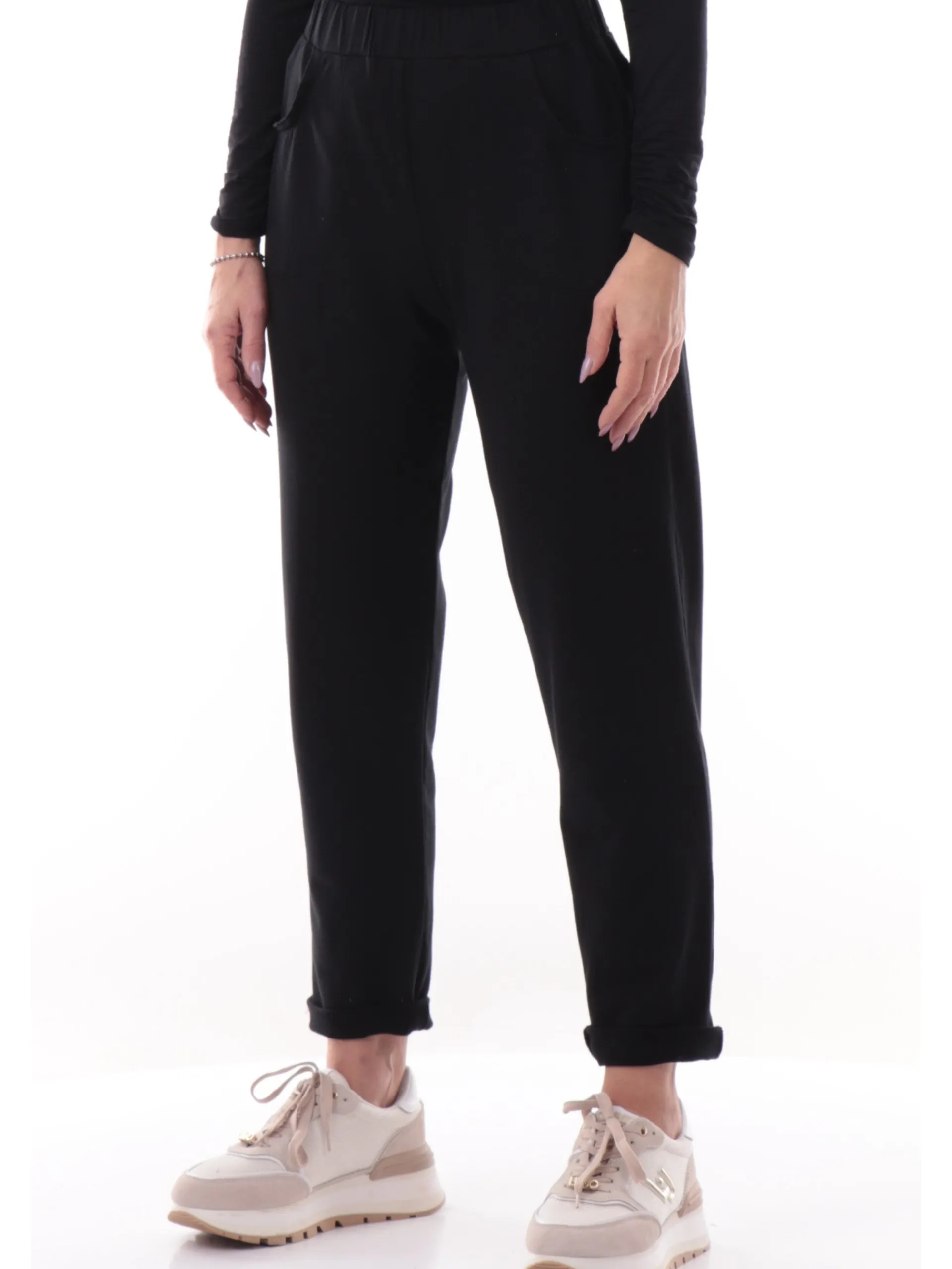 DEHA Pantaloni*Pantaloni tuta neri da donna in felpa A00557