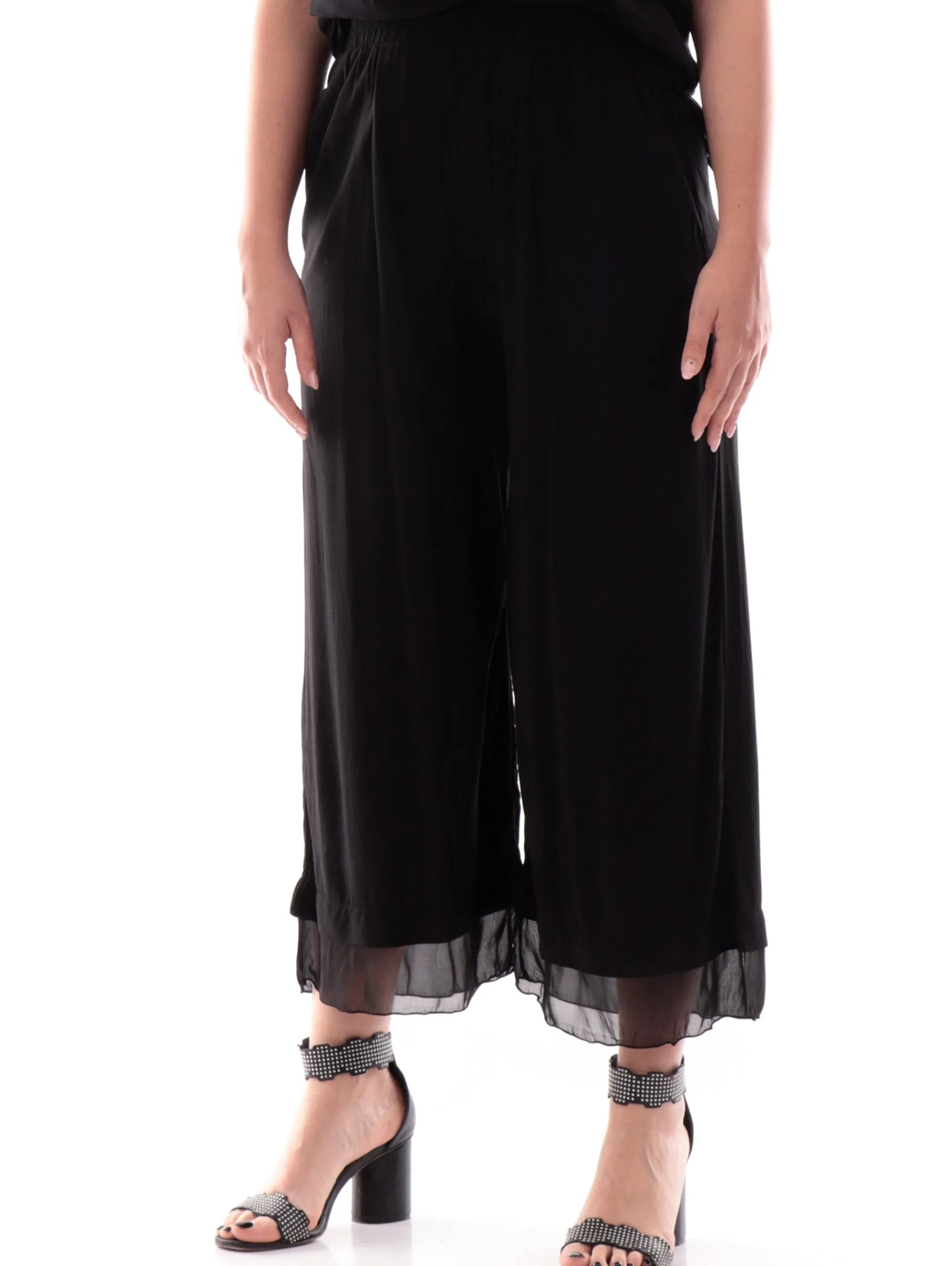 DEHA Pantaloni*Pantaloni tuta neri da donna viscosa con voilant