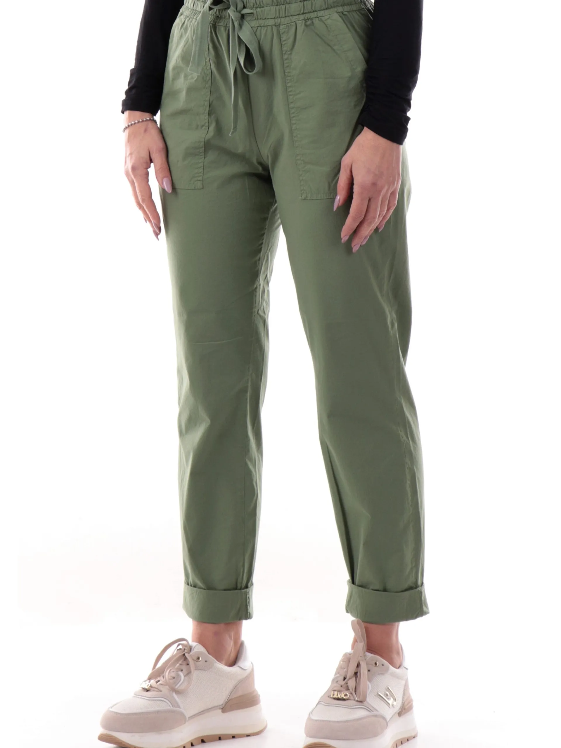 DEHA Pantaloni*Pantaloni tuta verdi con risvolto da donna in popeline A00645