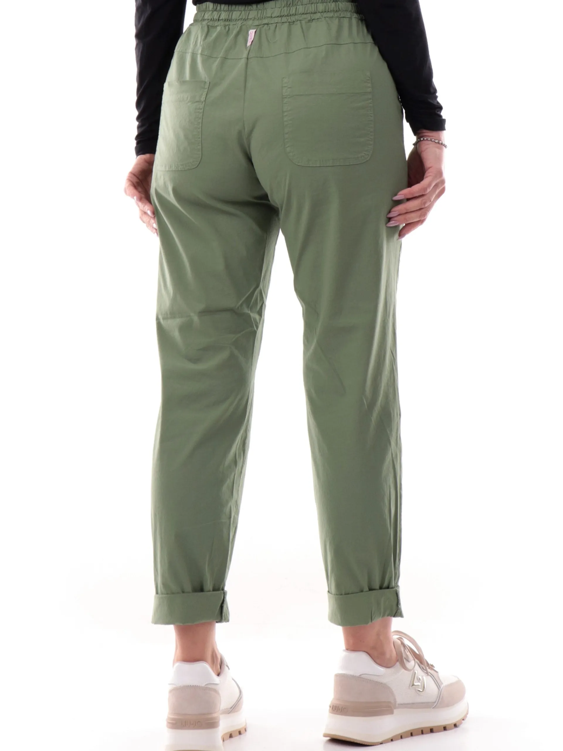 DEHA Pantaloni*Pantaloni tuta verdi con risvolto da donna in popeline A00645