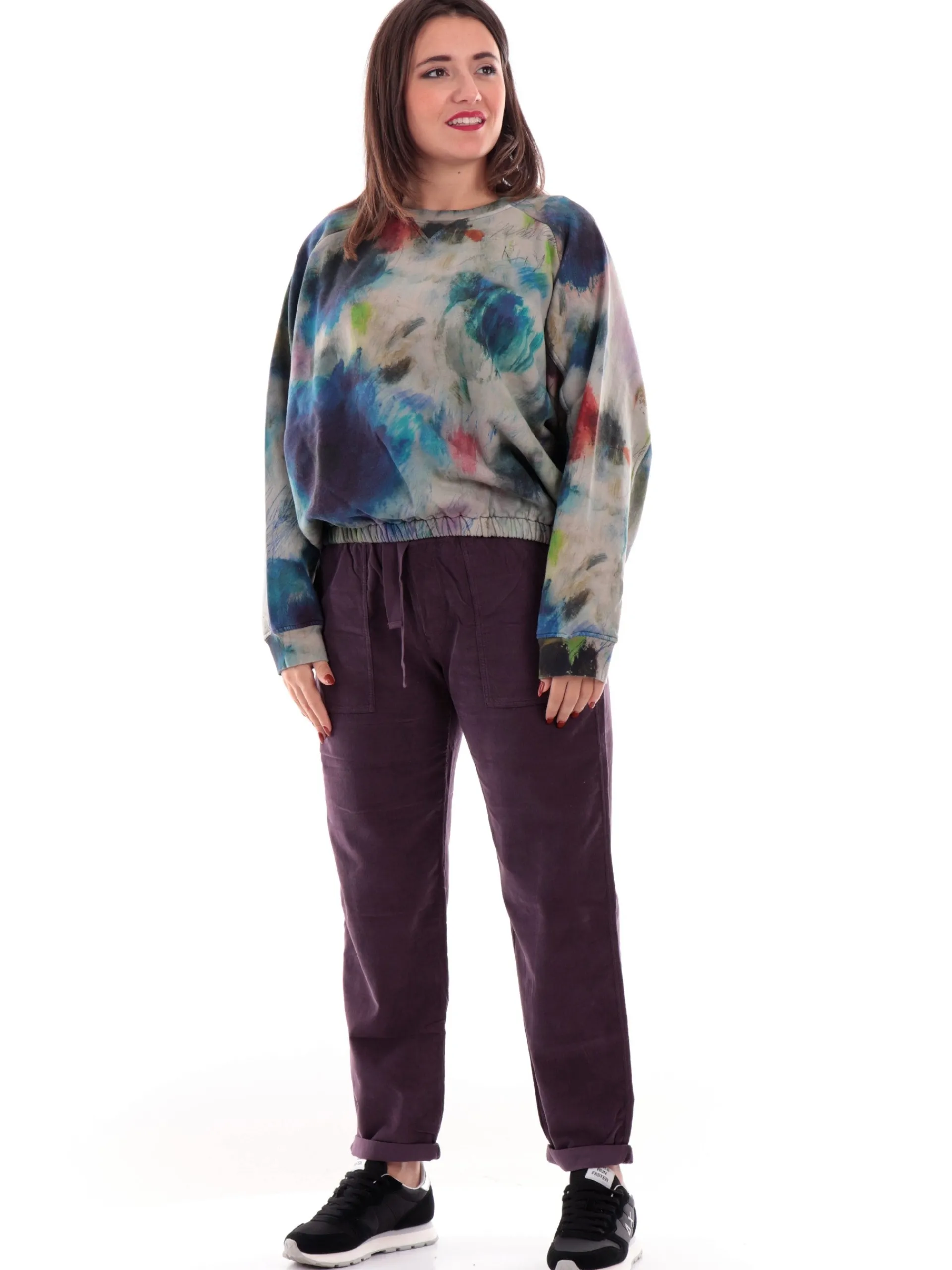DEHA Pantaloni*Pantaloni tuta viola da donna in velluto A00585