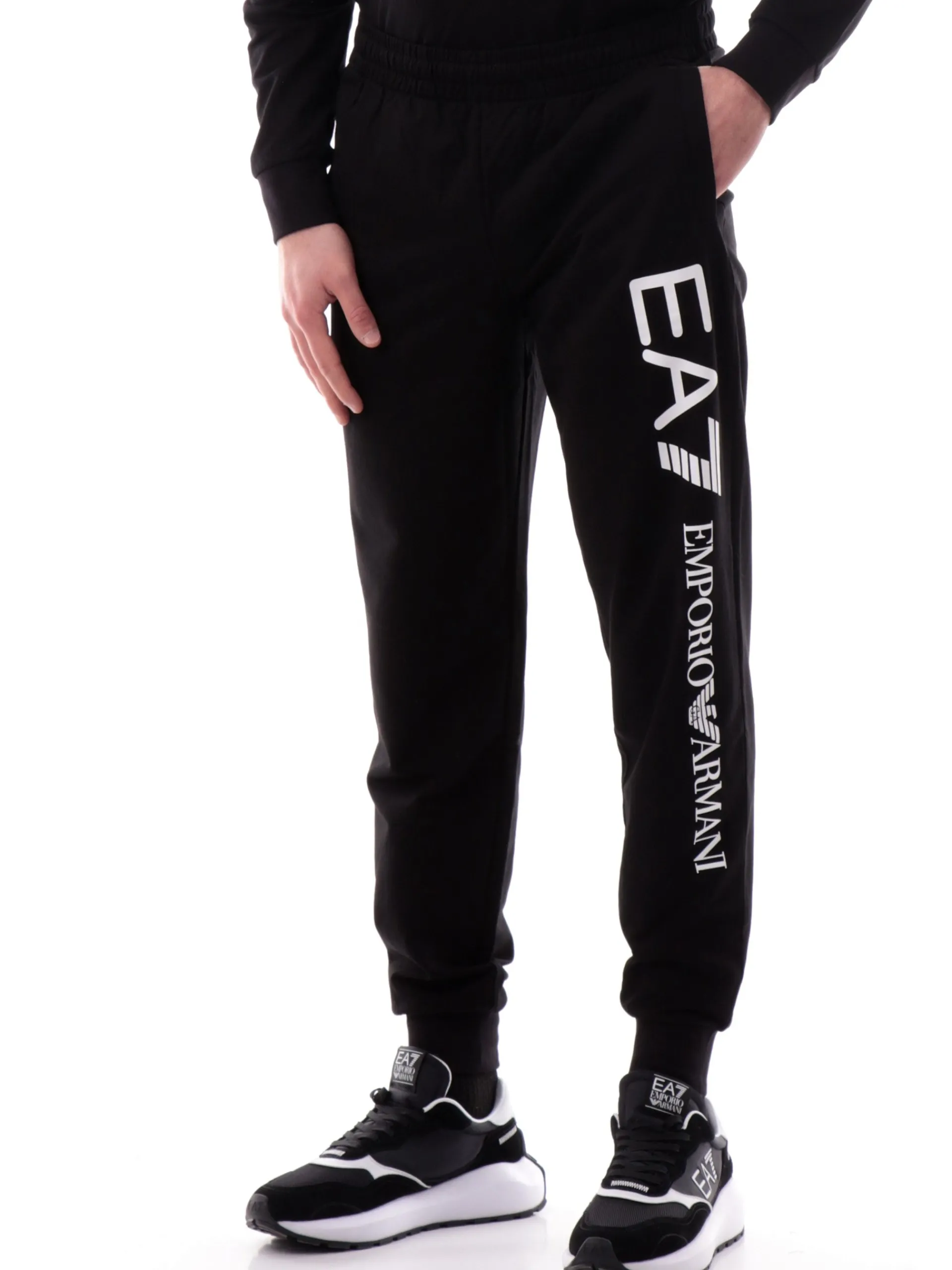 EMPORIO ARMANI 7 Pantaloni*Pantaloni tuta Emporio Armani EA7 neri da uomo logo bianco 7M000571AF13512