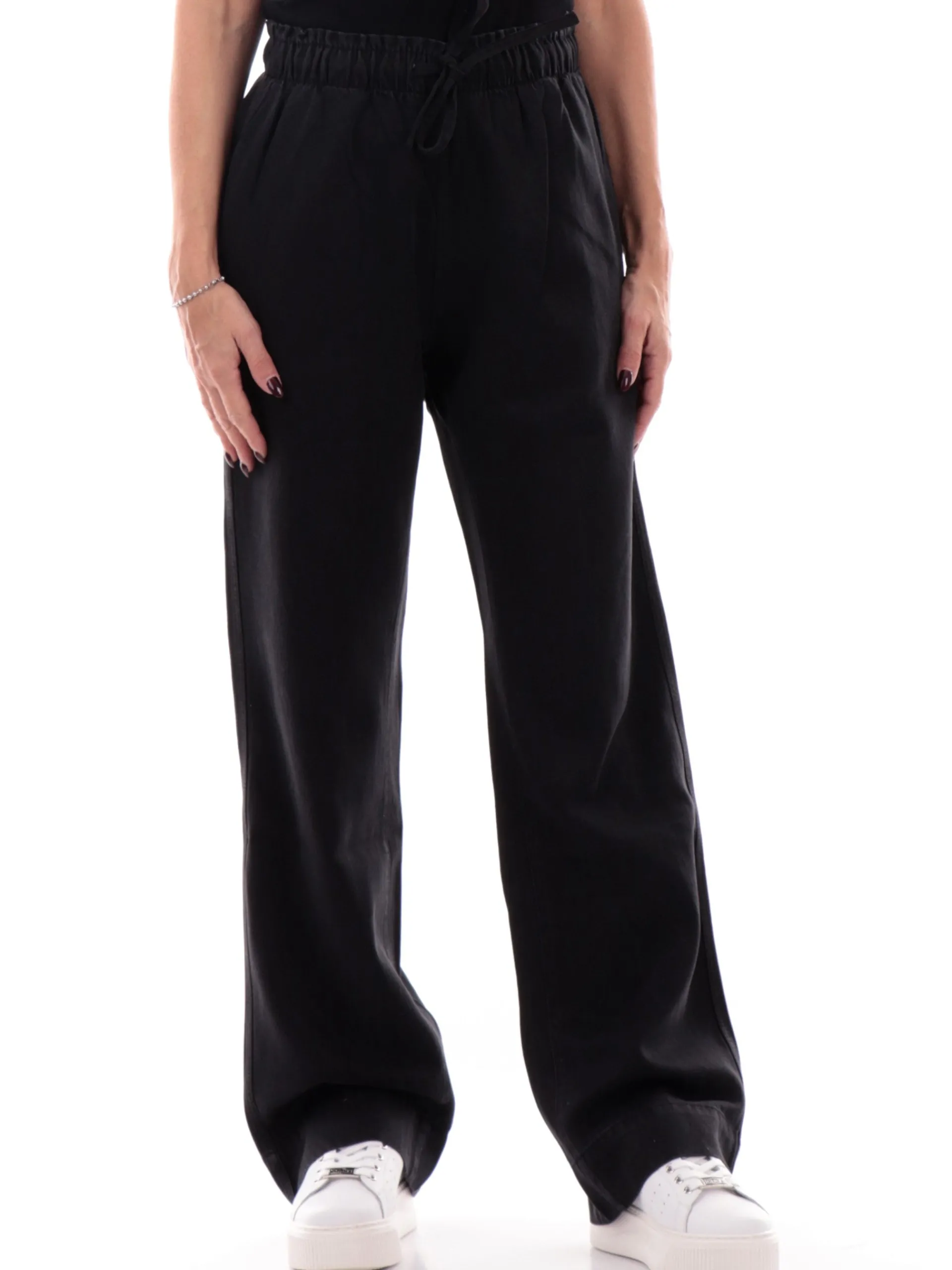 DEHA Jeans*Pantaloni tuta jeans neri da donna in denim con vita elastica A006281