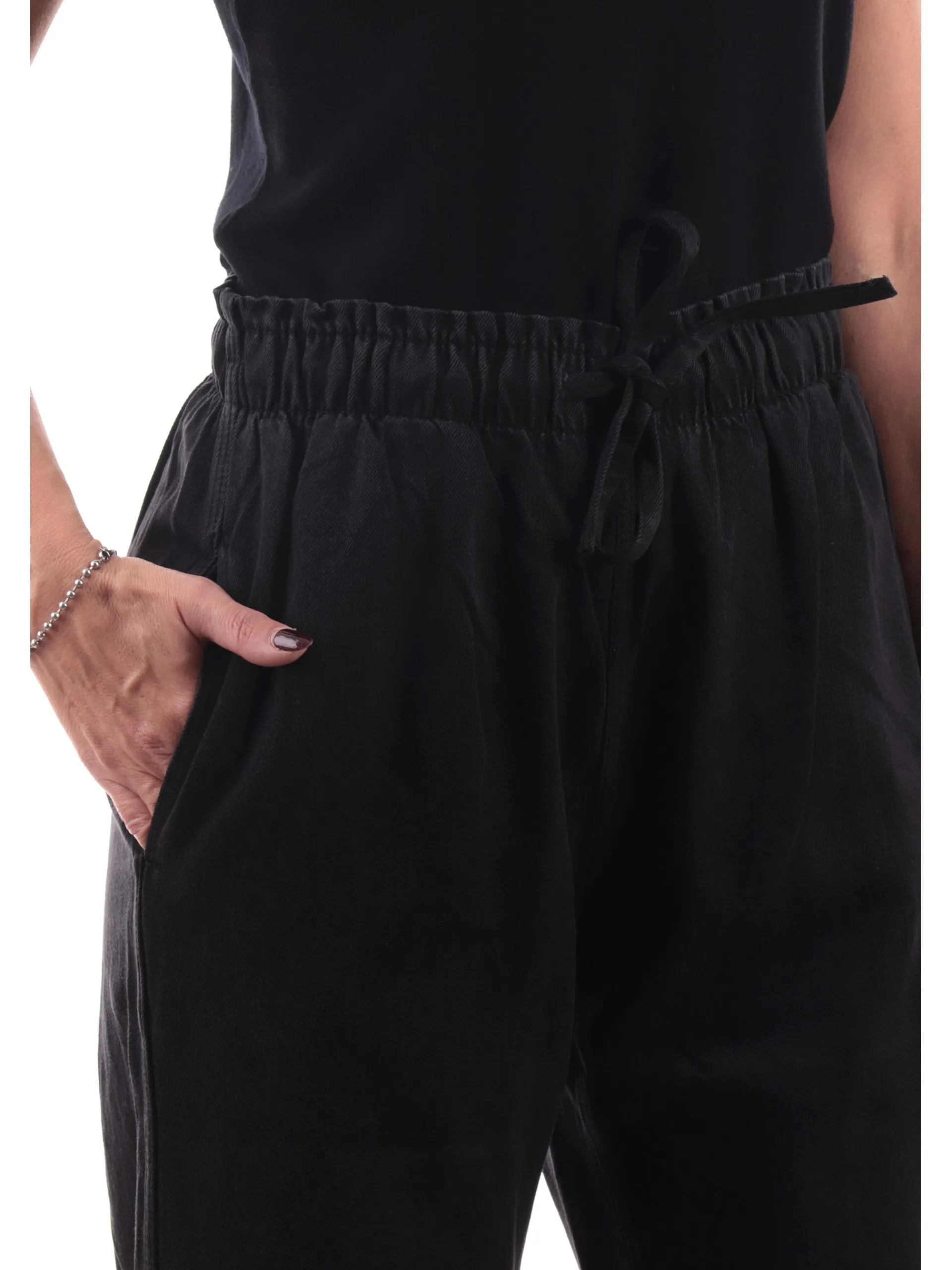 DEHA Jeans*Pantaloni tuta jeans neri da donna in denim con vita elastica A006281