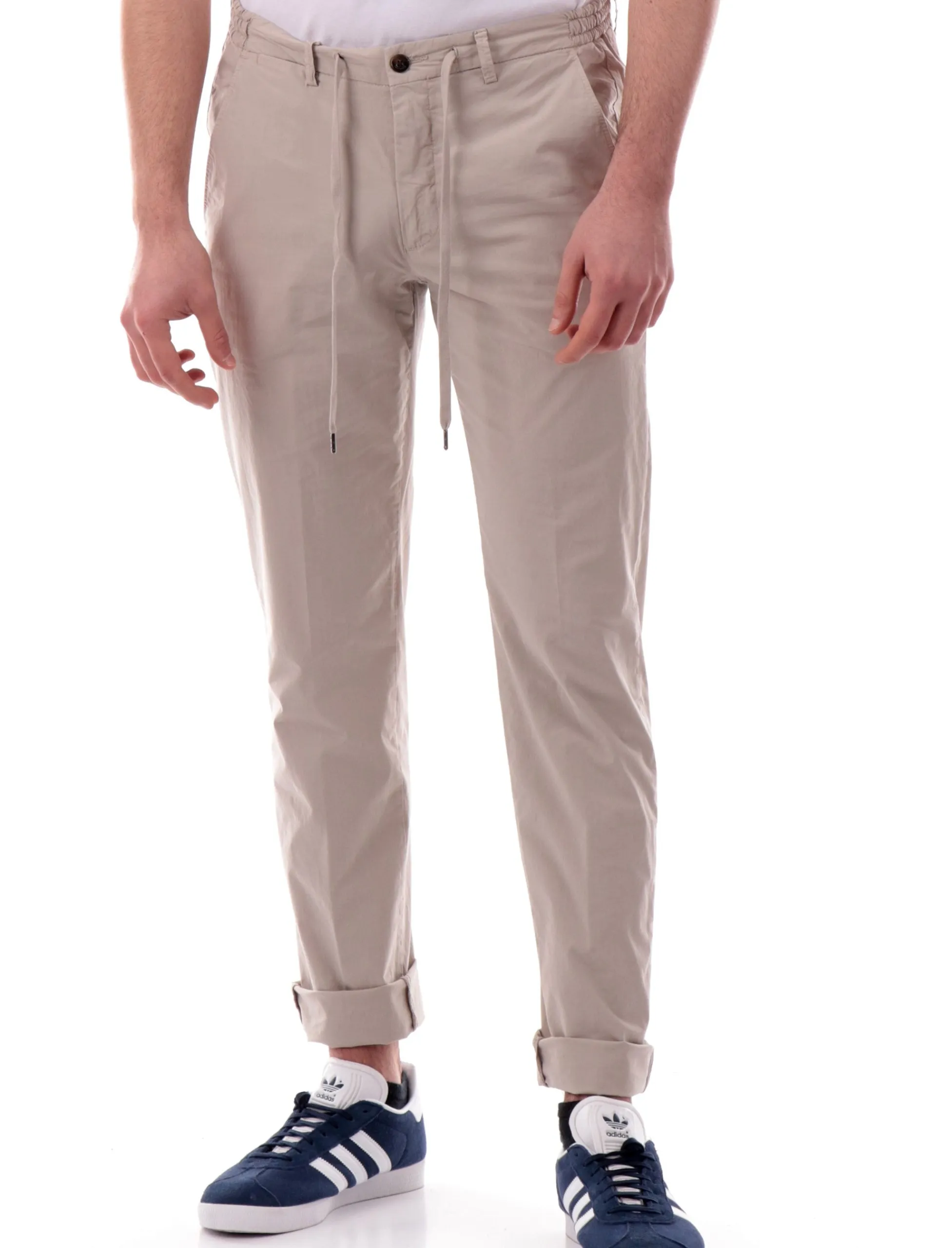 FOUR.TEN Pantaloni*Pantaloni Uomo chino beige con elastico e tasche Popeline cotone 12501023
