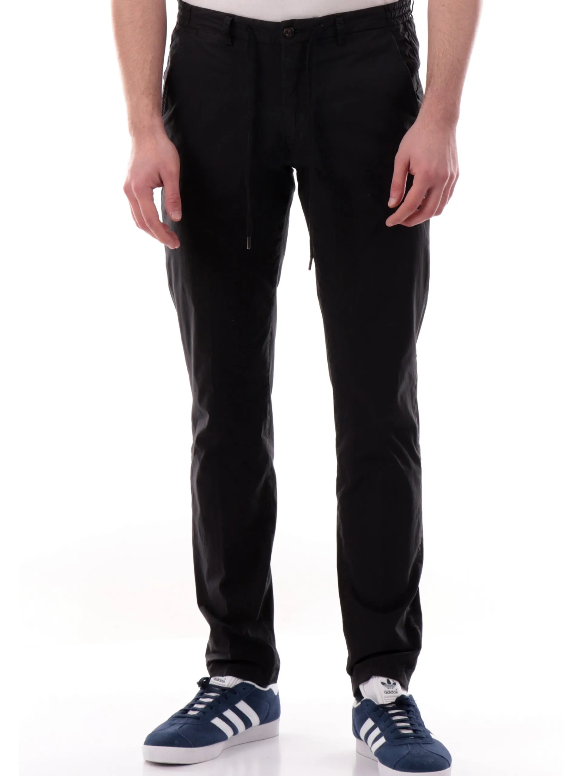 FOUR.TEN Pantaloni*Pantaloni Uomo chino neri con elastico e tasche Popeline cotone 12501010