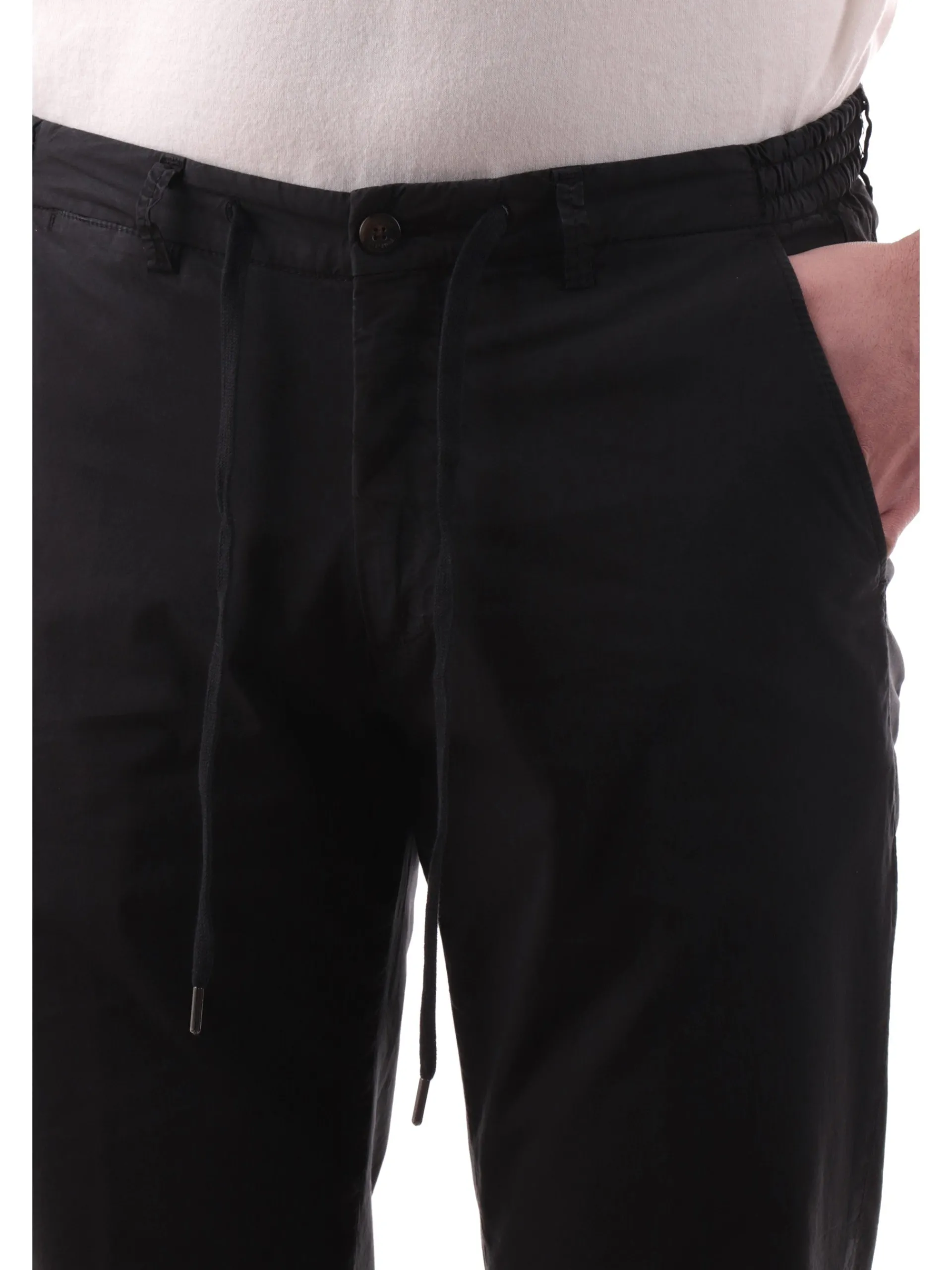 FOUR.TEN Pantaloni*Pantaloni Uomo chino neri con elastico e tasche Popeline cotone 12501010