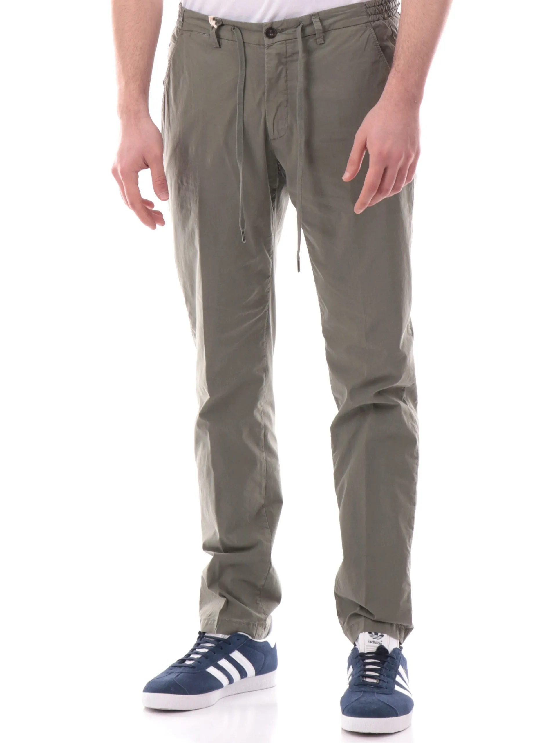 FOUR.TEN Pantaloni*Pantaloni Uomo chino verdi militari con elastico e tasche Popeline cotone 12501072