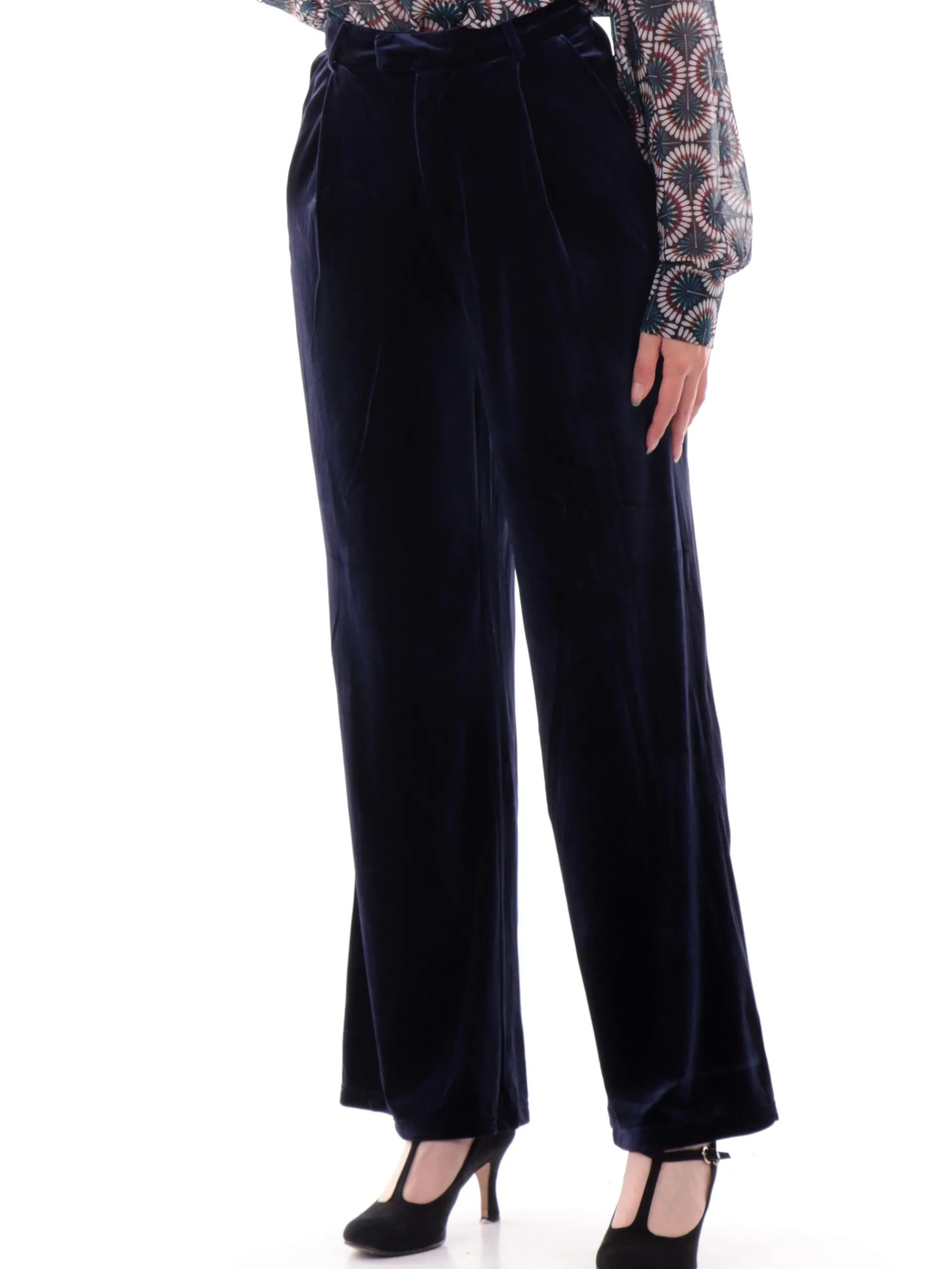 MOLLYBRACKEN Pantaloni*Pantaloni velluto Molly Bracken blu da donna palazzo T1698CHJ