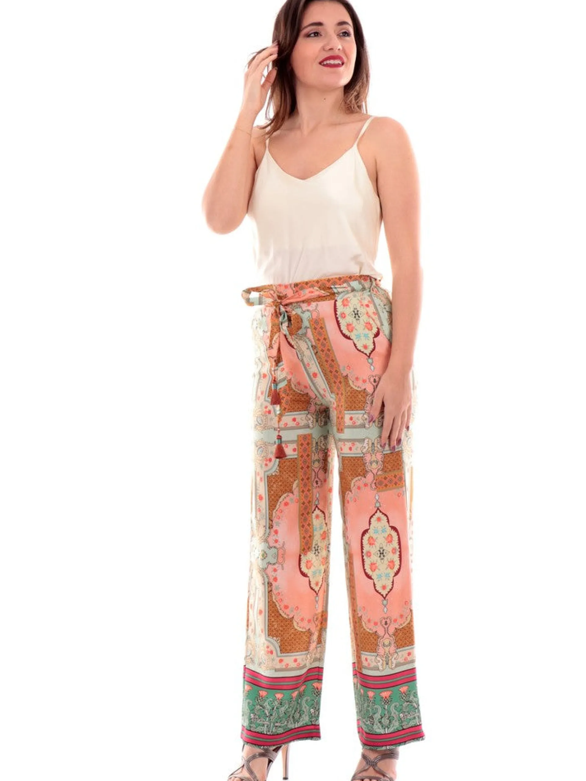 WUSIDE Pantaloni*Pantaloni Wu'Side beige da donna fantasia foulard 23769