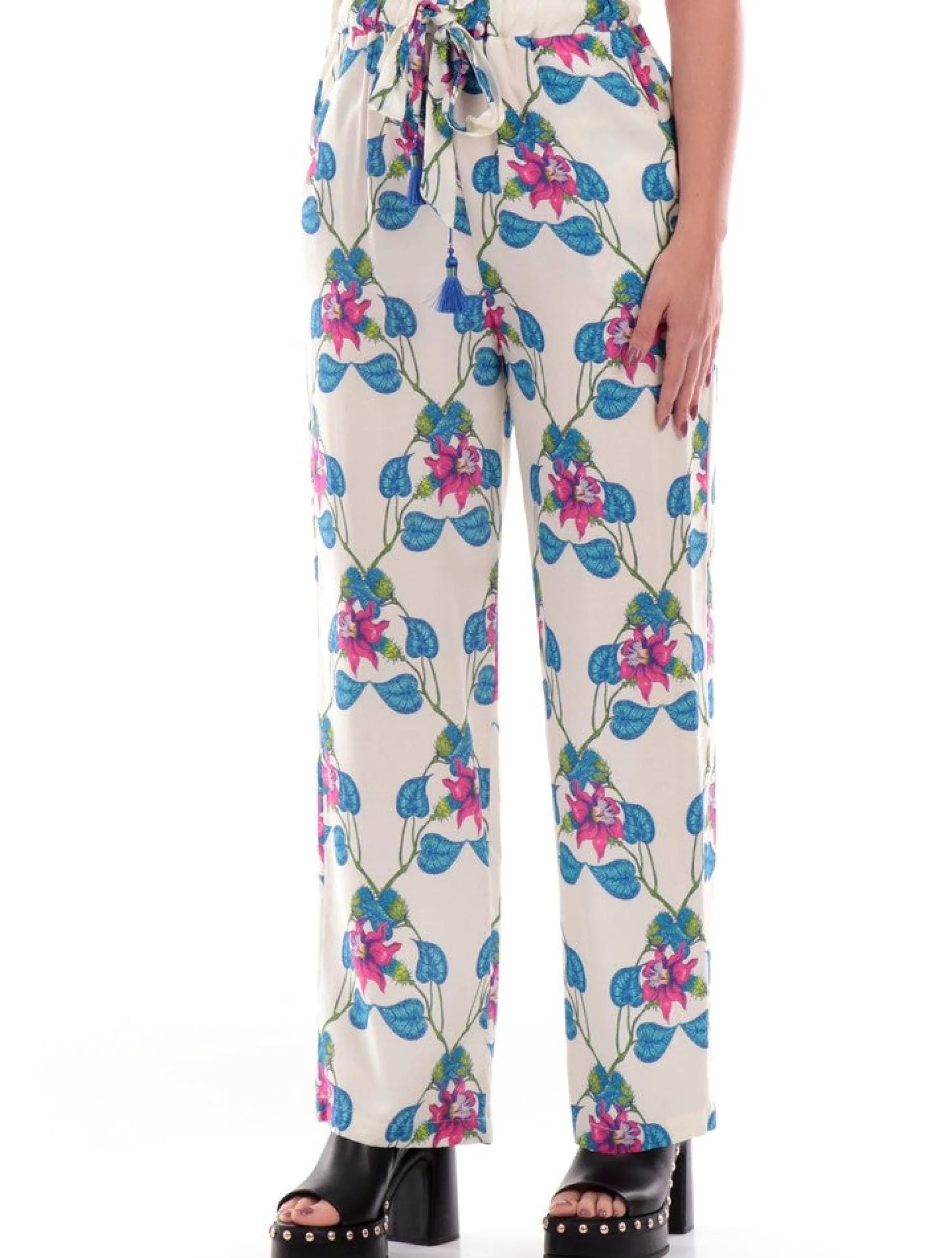WUSIDE Pantaloni*Pantaloni Wu'Side bianco da donna con fiori 23783